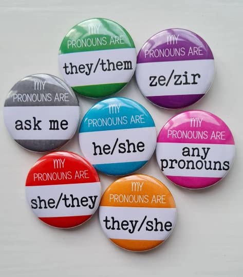 My Pronouns Are Badges - 150 Pack Multicolor Customizable LGBTQ+ Pride Pin Badges (1.25 inch/32mm) - Gender Pronouns Pins for Pride Events, School, Workplace & Everyday Allyship