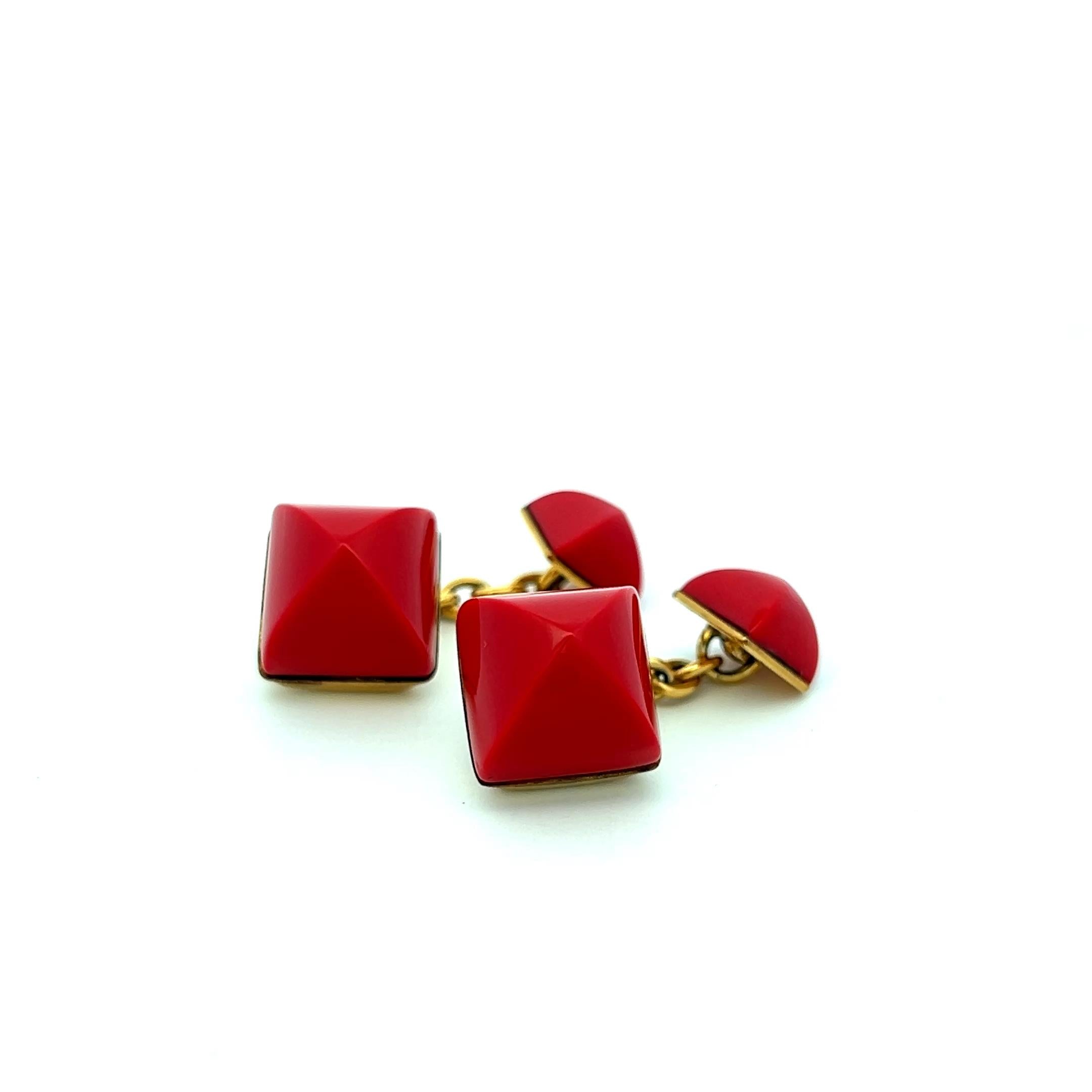 David Webb 12.3mm & 12.4mm Coral 18K Yellow Gold Cufflinks for Men - Luxury Wedding, Business & Formal Event Accessories