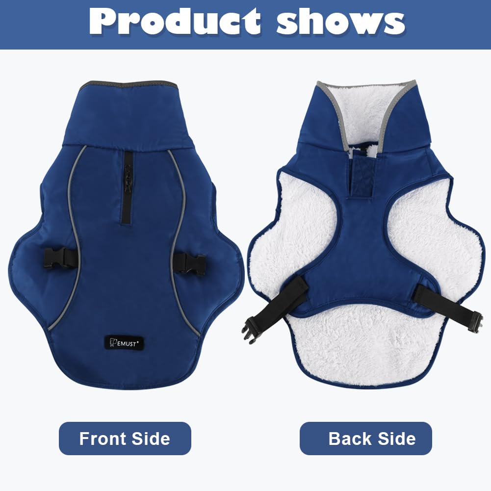 EMUST Waterproof Winter Dog Coat - Adjustable Small/Medium/Large Dog Jacket for Cold Weather, Blue | Warm Snow Protection for Outdoor Walks & Winter Adventures