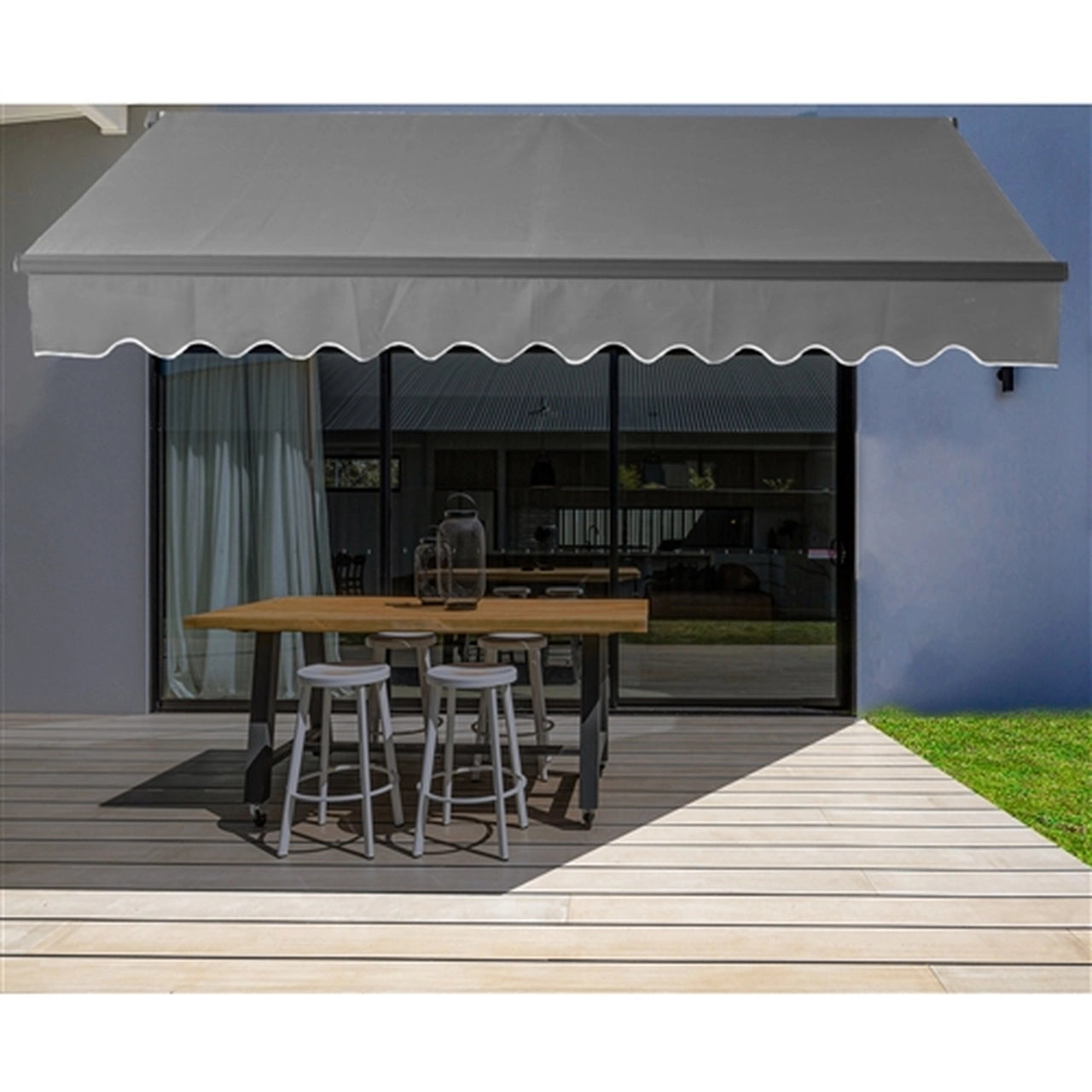 Aleko 16x10 Feet Motorized Retractable Patio Awning - Black Frame with Gray Fabric for Outdoor Shade & Sun Protection - Perfect for Backyard, Deck, and Poolside Relaxation