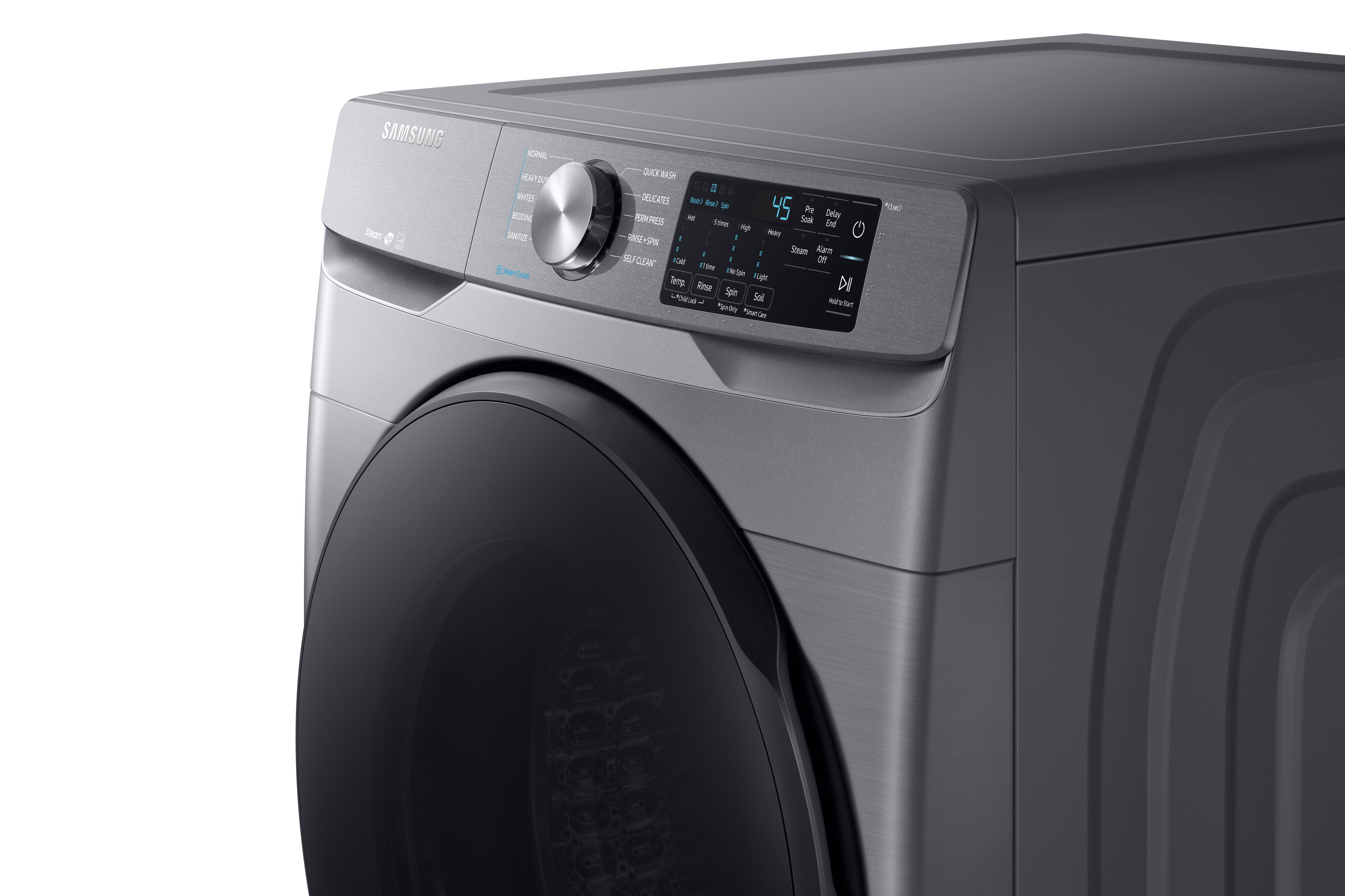 Samsung WF45R6100AP Front Load Washer - 5.2 Cu. Ft. Stainless Steel Platinum Steam Washing Machine for Large Loads | Perfect for Family Laundry & Heavy-Duty Cleaning