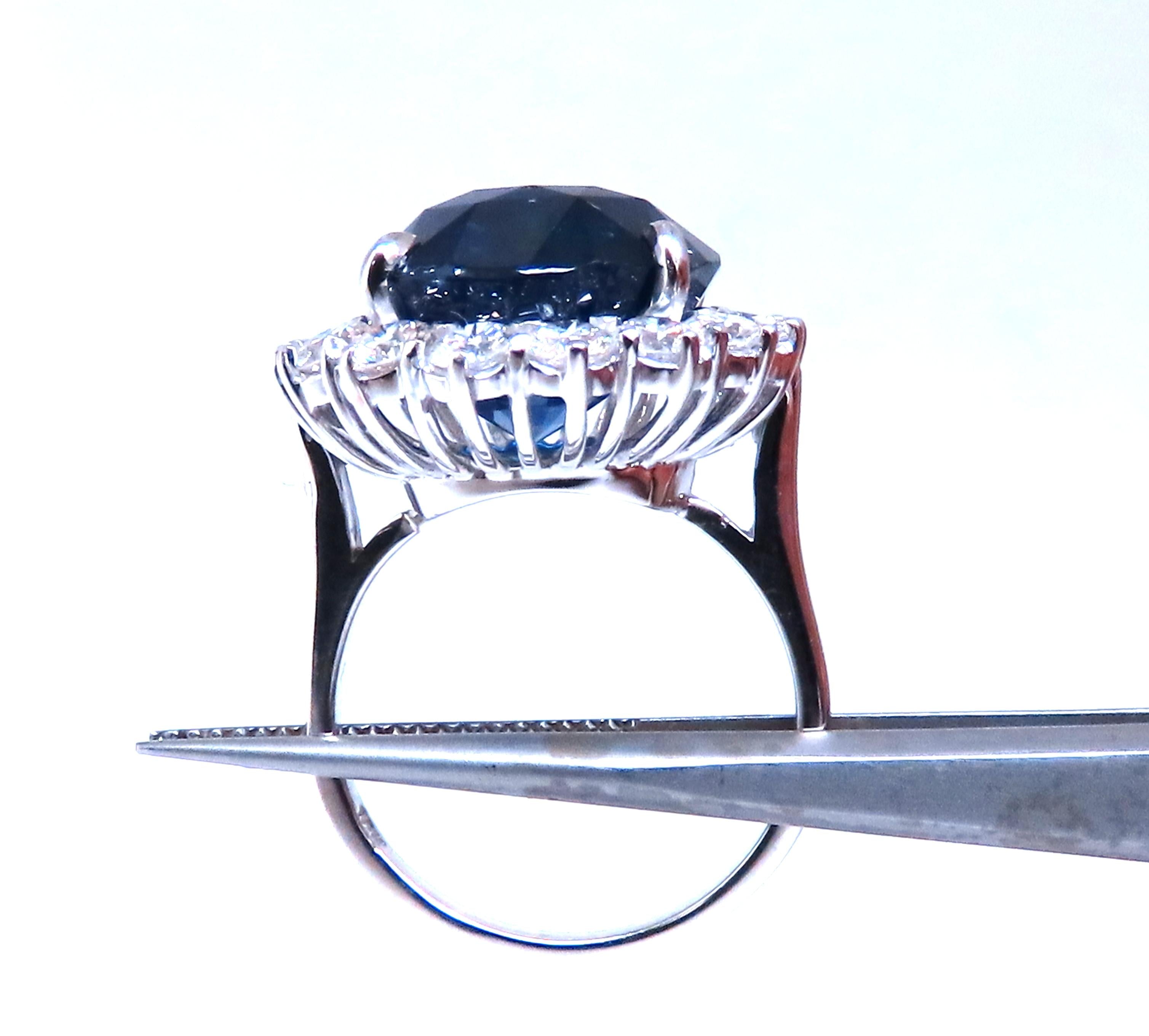 GIA Certified 15.49ct Natural Blue Sapphire and Diamond Cluster Ring in 18K White Gold - Elegant Engagement, Wedding, Anniversary Jewelry Gift for Women