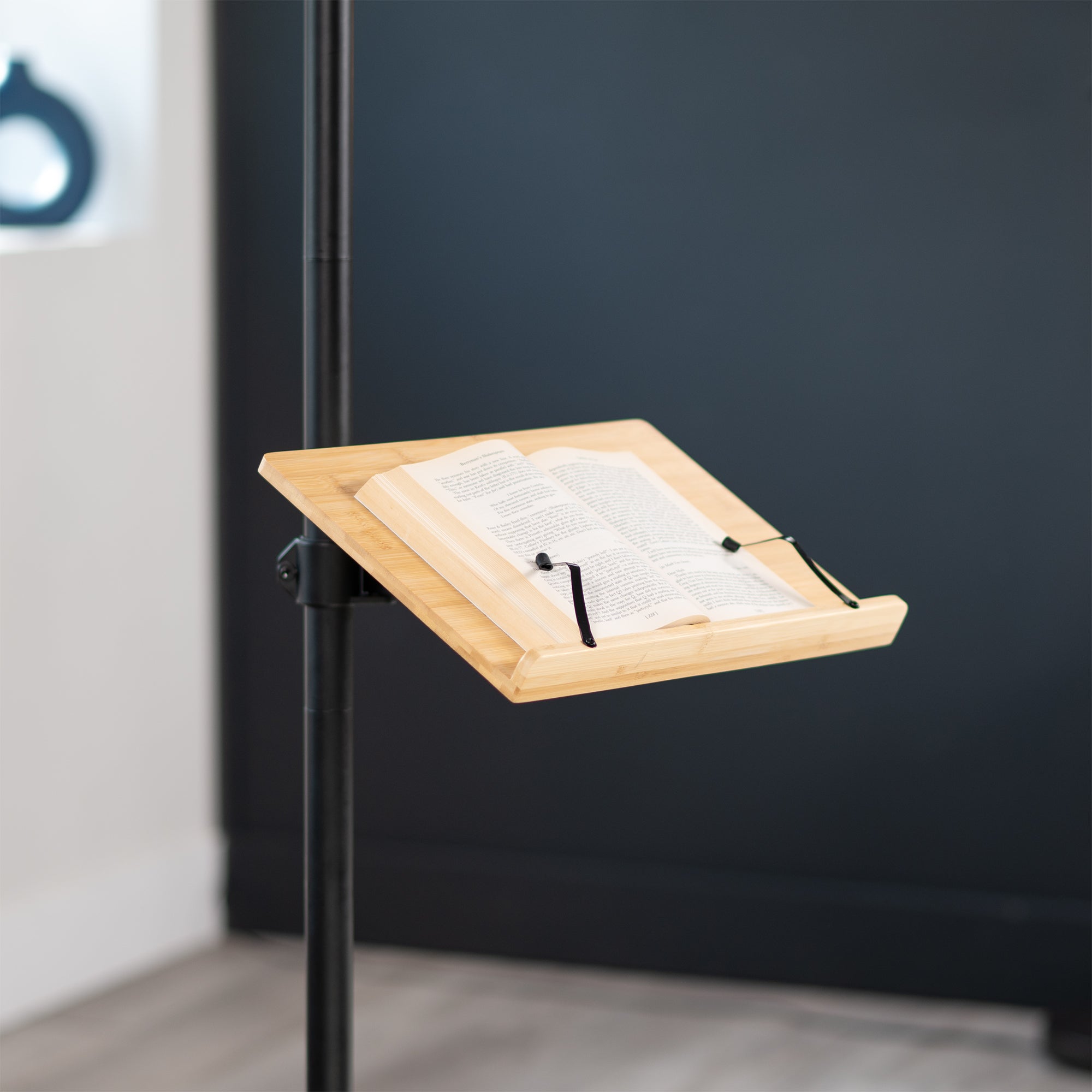 Premium Bamboo & Black Adjustable Mobile Book Stand Holder - Portable for Reading, Cooking, Studying & Office Use