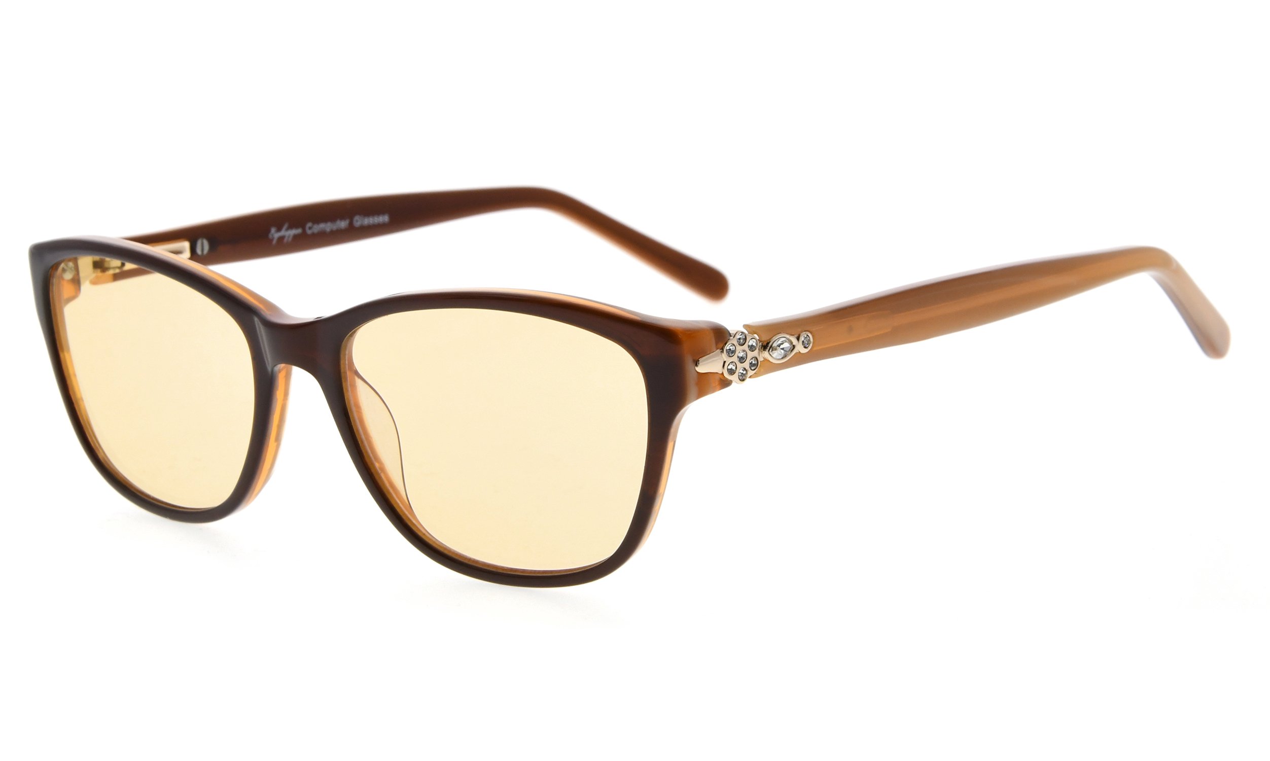 Eyekepper Anti Blue Light Glasses - Acetate Frame Computer Reading Glasses with Amber Tinted Lenses for Eye Strain Relief (Brown) | Perfect for Office Work, Gaming & Screen Time Protection