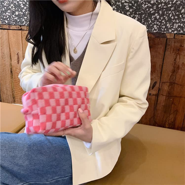 2 Pack Small Makeup Bags - Checkered Cosmetic Pouch & Makeup Brush Organizer | Cute Mini Travel Toiletry Bag for Women | Perfect for Purse, Gym, Vacation & Daily Essentials Storage | Aesthetic Accessories Case