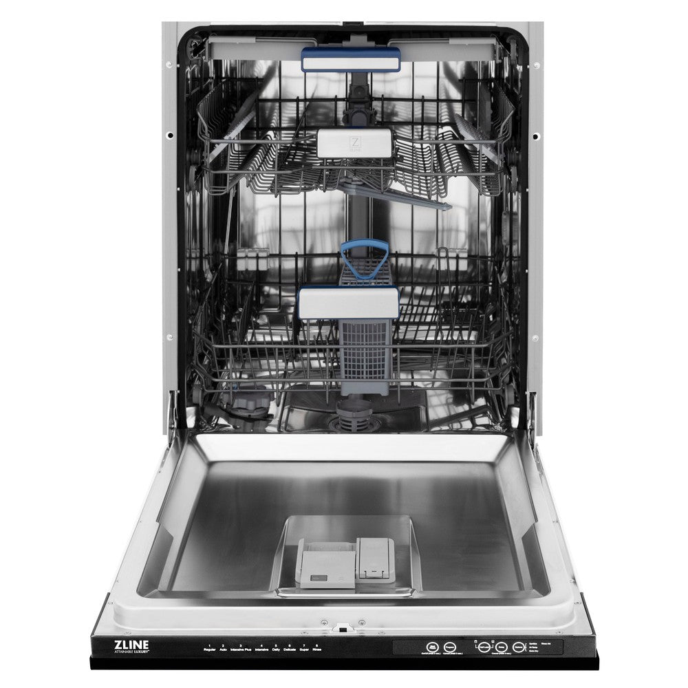 ZLINE Autograph Edition 24-Inch Top Control Tall Tub Dishwasher with 3rd Rack - Black Stainless Steel & Polished Gold Handle, 51dBA Quiet Operation - Perfect for Modern Kitchens, Open Concept Homes & Entertaining Spaces