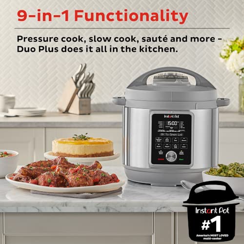 Instant Pot Duo Plus 6-Quart 9-in-1 Electric Pressure Cooker - Whisper Quiet Multi-Cooker for Slow Cooking, Rice Steaming, Sautéing, Yogurt Making, Food Warming & Sterilizing | Includes Free App with 800+ Recipes | Stainless Steel | Perfect for Meal Prep, Family Dinners & Healthy Cooking