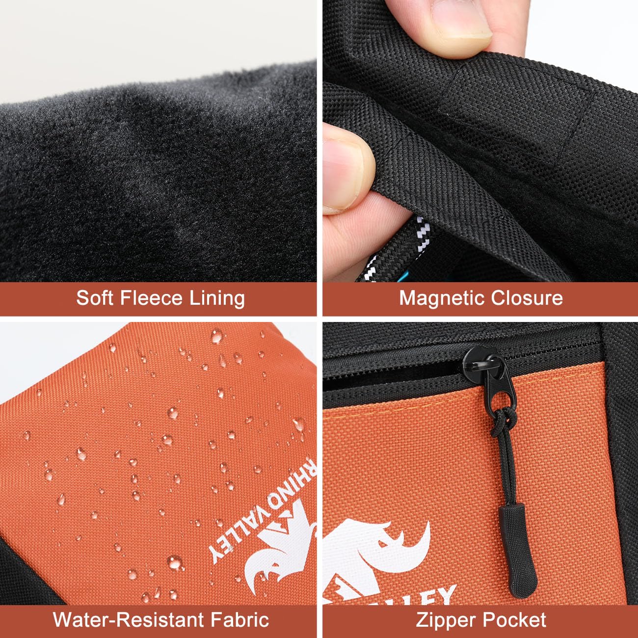 Rhino Valley No Leak Magnetic Chalk Bag for Rock Climbing & Weightlifting - Adjustable Belt, Zipper Pockets & Handle - Perfect for CrossFit, Bouldering & Gym Training