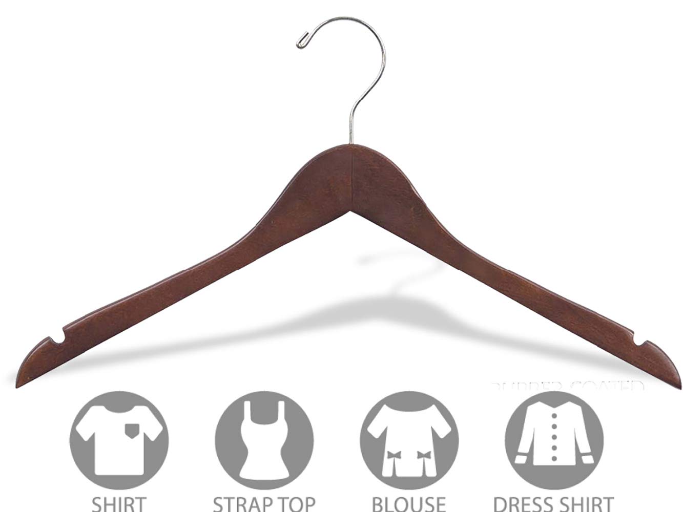 Premium Rubberized Wooden Clothes Hangers with Walnut Finish - Space Saving Flat Design, Chrome Swivel Hook & Notches (Set of 50) by The Great American Hanger Company - Perfect for Closet Organization, Retail Stores & Luxury Garment Display