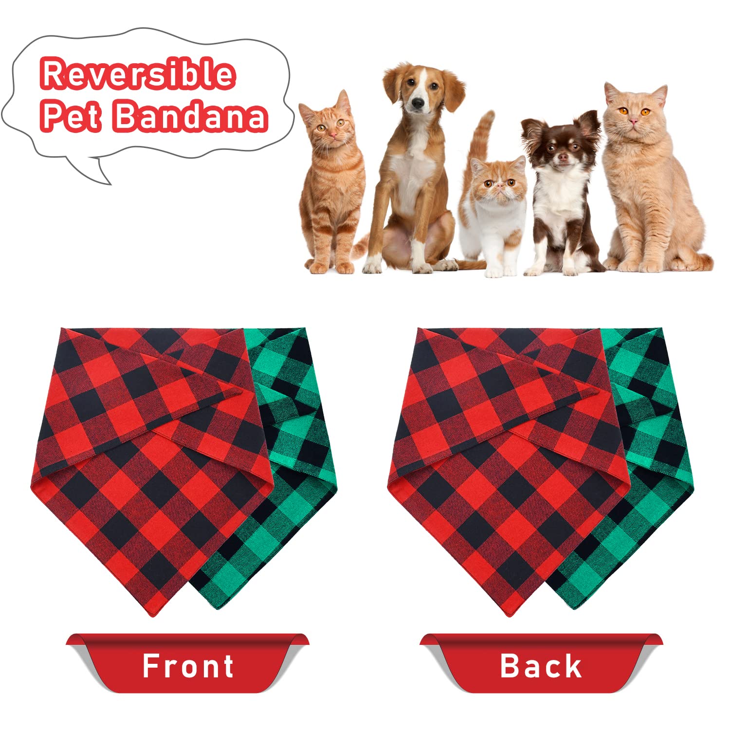 Malier 2 Pack Christmas Dog Bandanas - Classic Buffalo Red Plaid Pet Scarf for Small to XL Dogs | Holiday Pet Costume Accessories for Boys & Girls | Perfect for Christmas Photos & Festive Gatherings