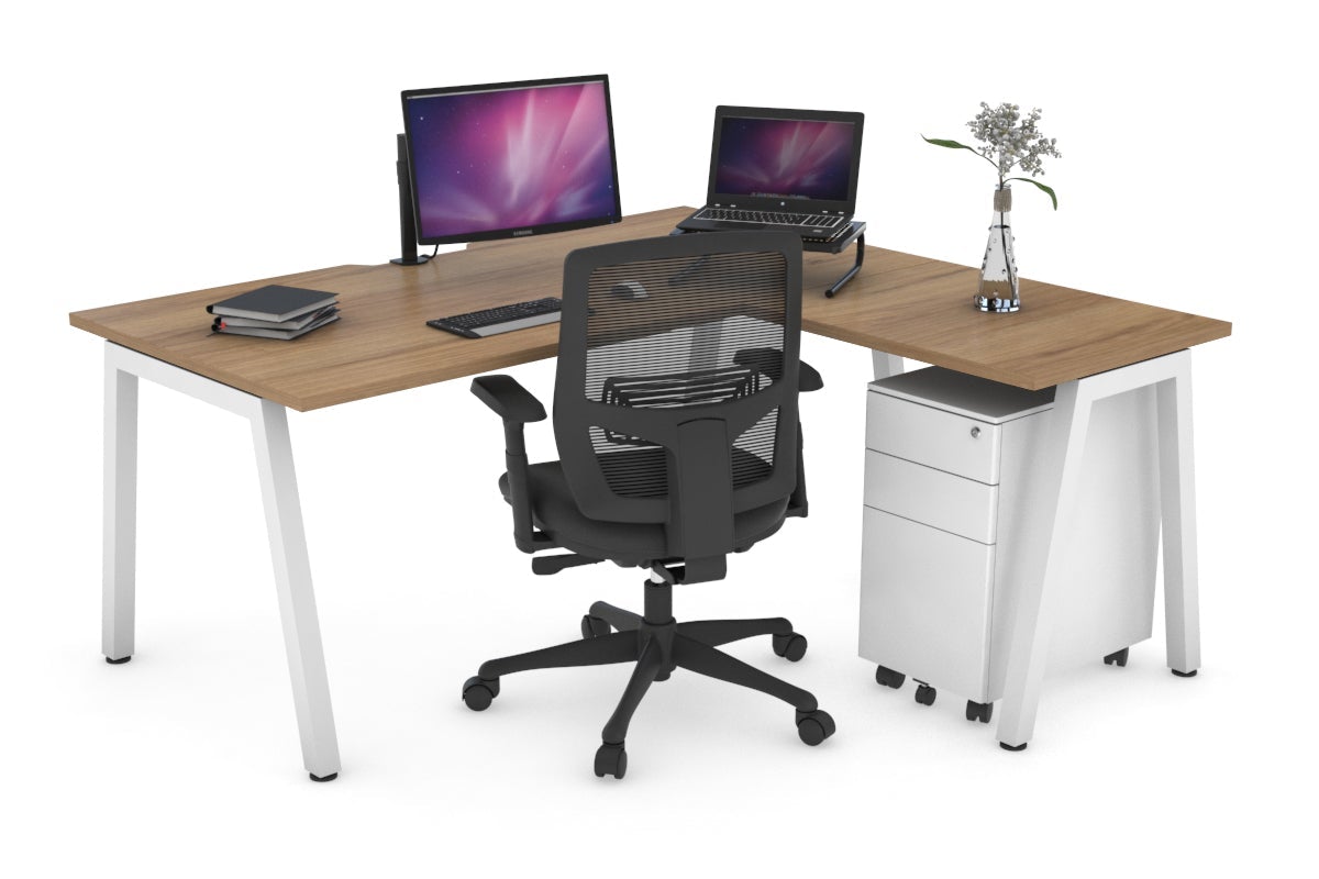 L-Shaped Corner Office Desk with Quadro A Legs - 1400L x 1800W, Cable Management Scallop - Perfect for Home Office, Gaming Setup & Workspace Organization