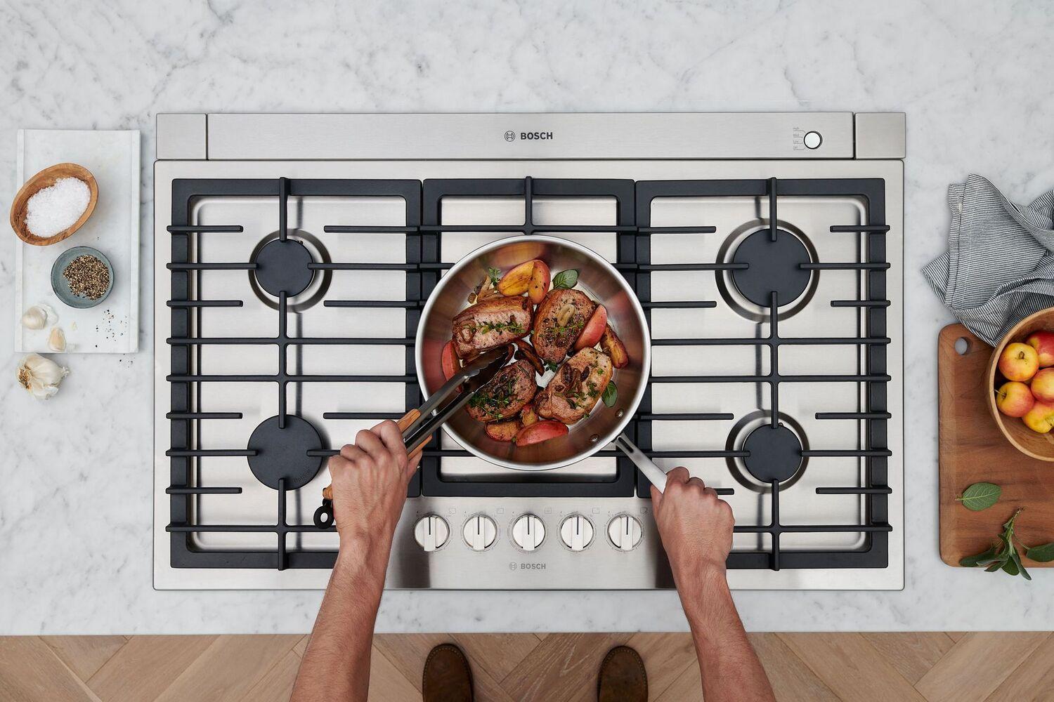 Bosch NGM8659UC 800 Series 36-Inch Stainless Steel Gas Cooktop - Professional 5 Burner Stovetop for Modern Kitchen Cooking, Grilling & Entertaining