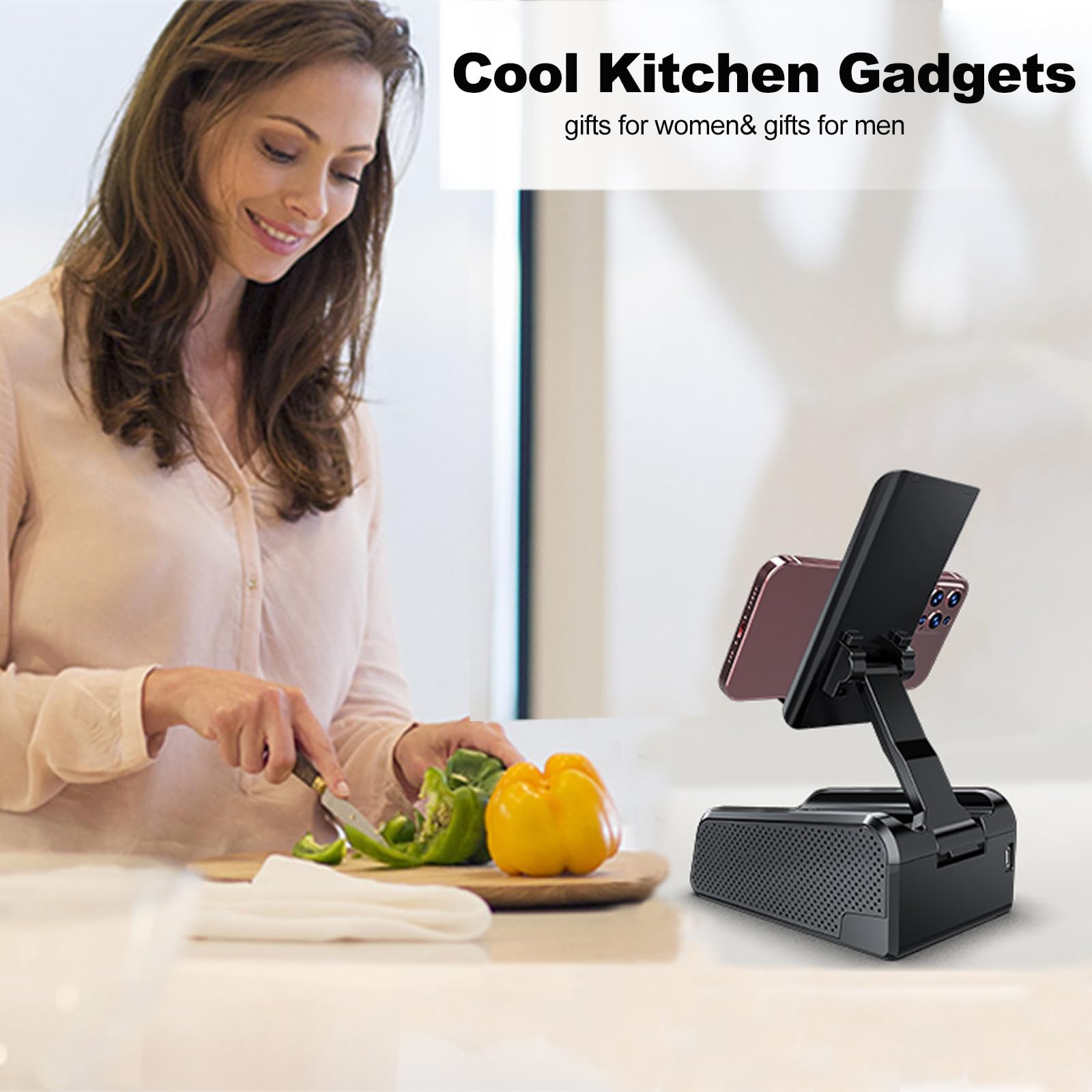 JTEMAN Wireless Bluetooth Speaker with Phone Stand - Portable Desktop Speaker for Kitchen, Office, Travel - Perfect Gift for Women and Men - Enjoy Music While Cooking, Working or Relaxing