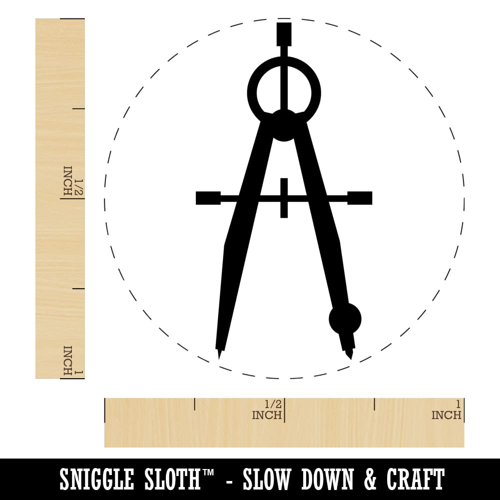 Professional Drafting Geometric Compass Mechanical Engineer Self-Inking Rubber Stamp - 1 Inch Medium Size with Red Ink - Perfect for Stamping, Crafting, Planners, and Engineering Drawings