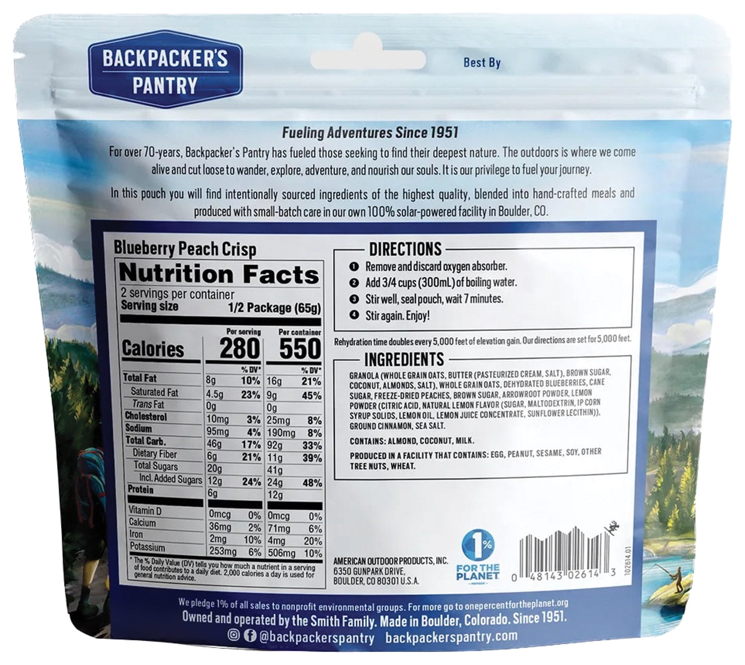 Backpackers Pantry Blueberry Peach Crisp - 2 Pack | Freeze-Dried Dessert for Camping, Hiking & Backpacking | Lightweight & Easy to Prepare Outdoor Meal