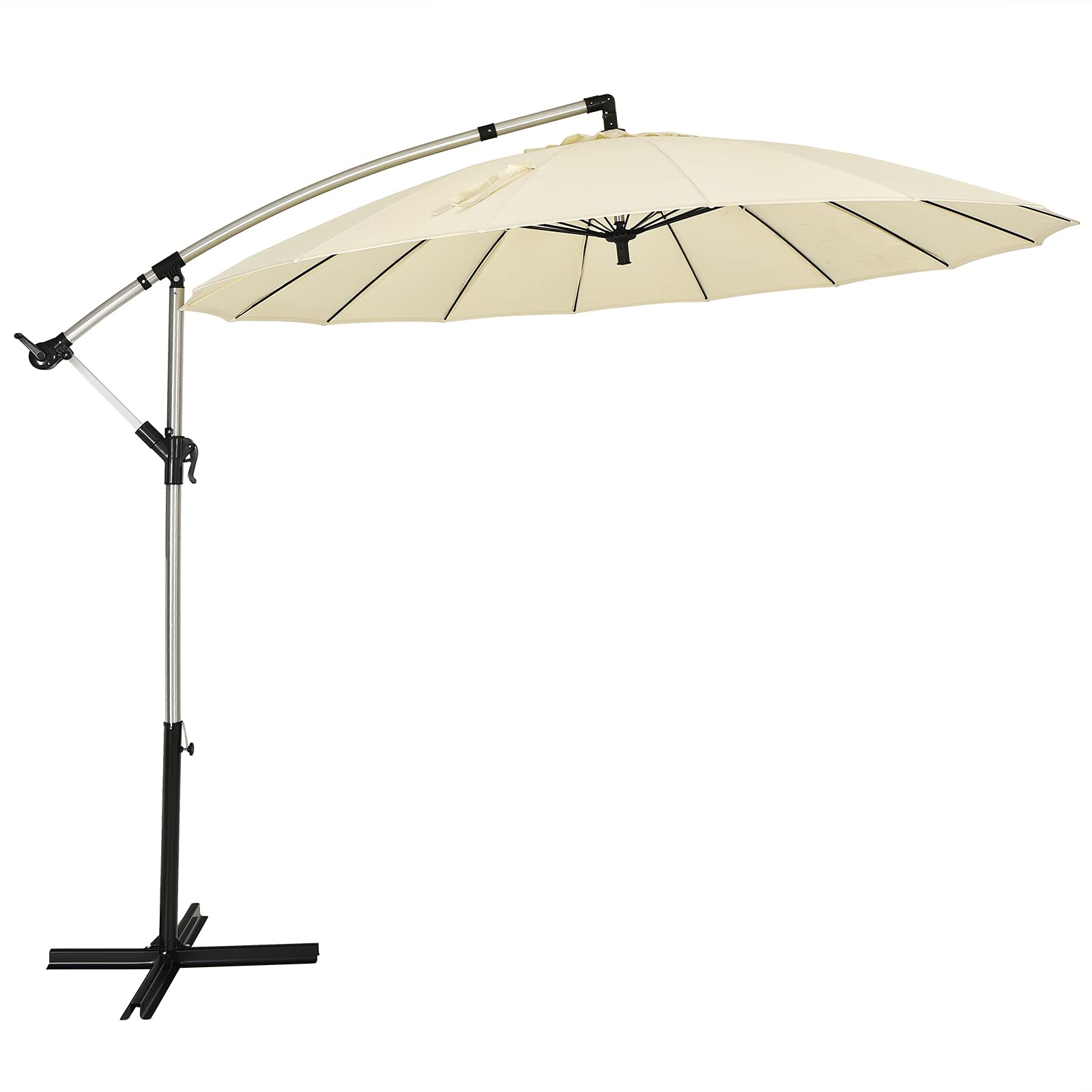 Tangkula 10FT Offset Patio Umbrella - Easy Tilt, 16 Ribs for Backyard & Poolside