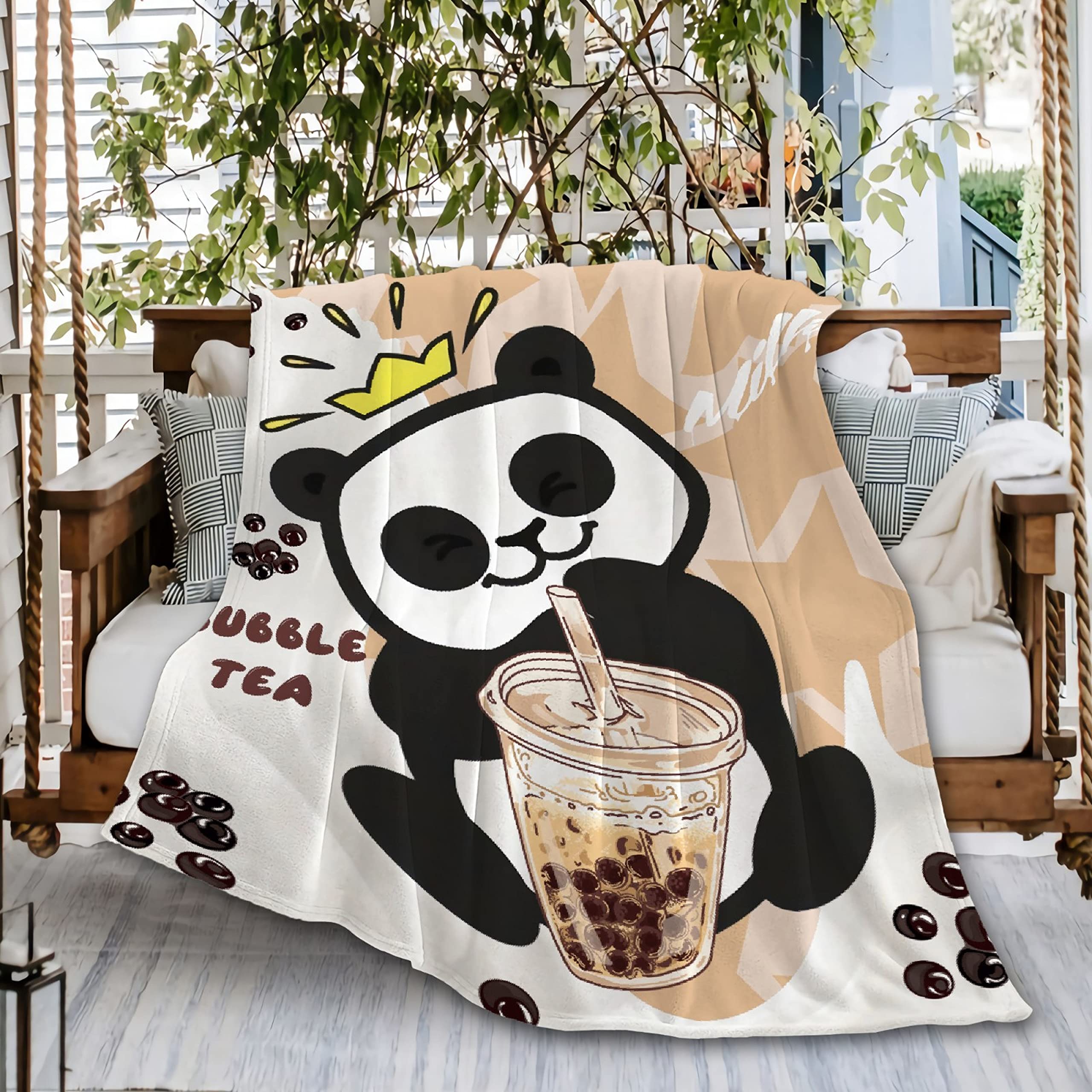 Ultra Soft Flannel Fleece Panda Boba Tea Throw Blanket - 120