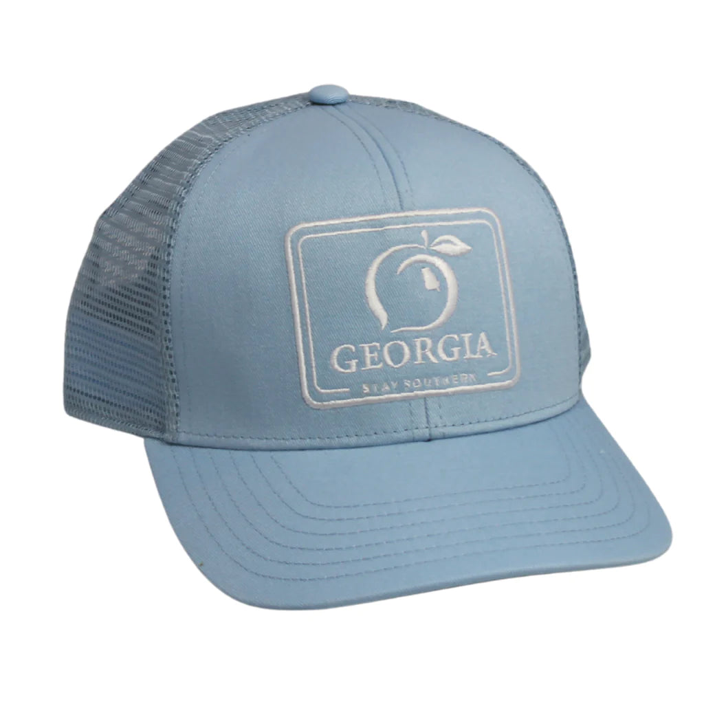 Georgia Patch Stay Southern Trucker Hat in Sky Blue by Peach State Pride - Vintage Style Baseball Cap for Men & Women - Perfect for Road Trips, Outdoor Adventures & Southern Pride Fashion
