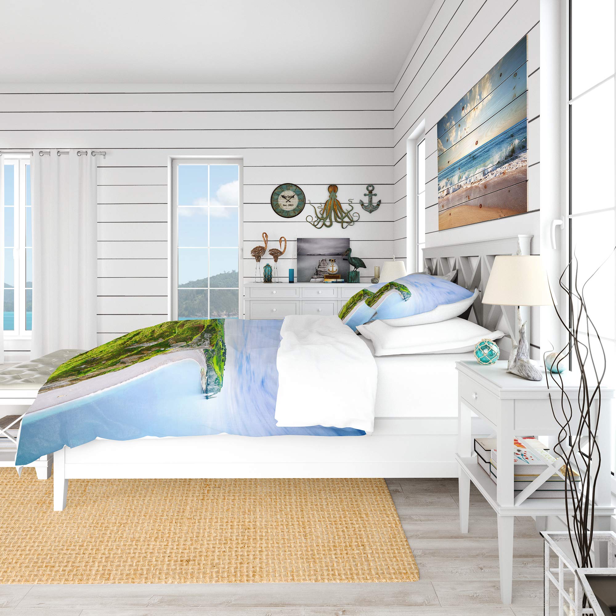 Etretat Aval Cliff Duvet Cover Set King - Nautical Coastal Bedding for Beach & Home Decor