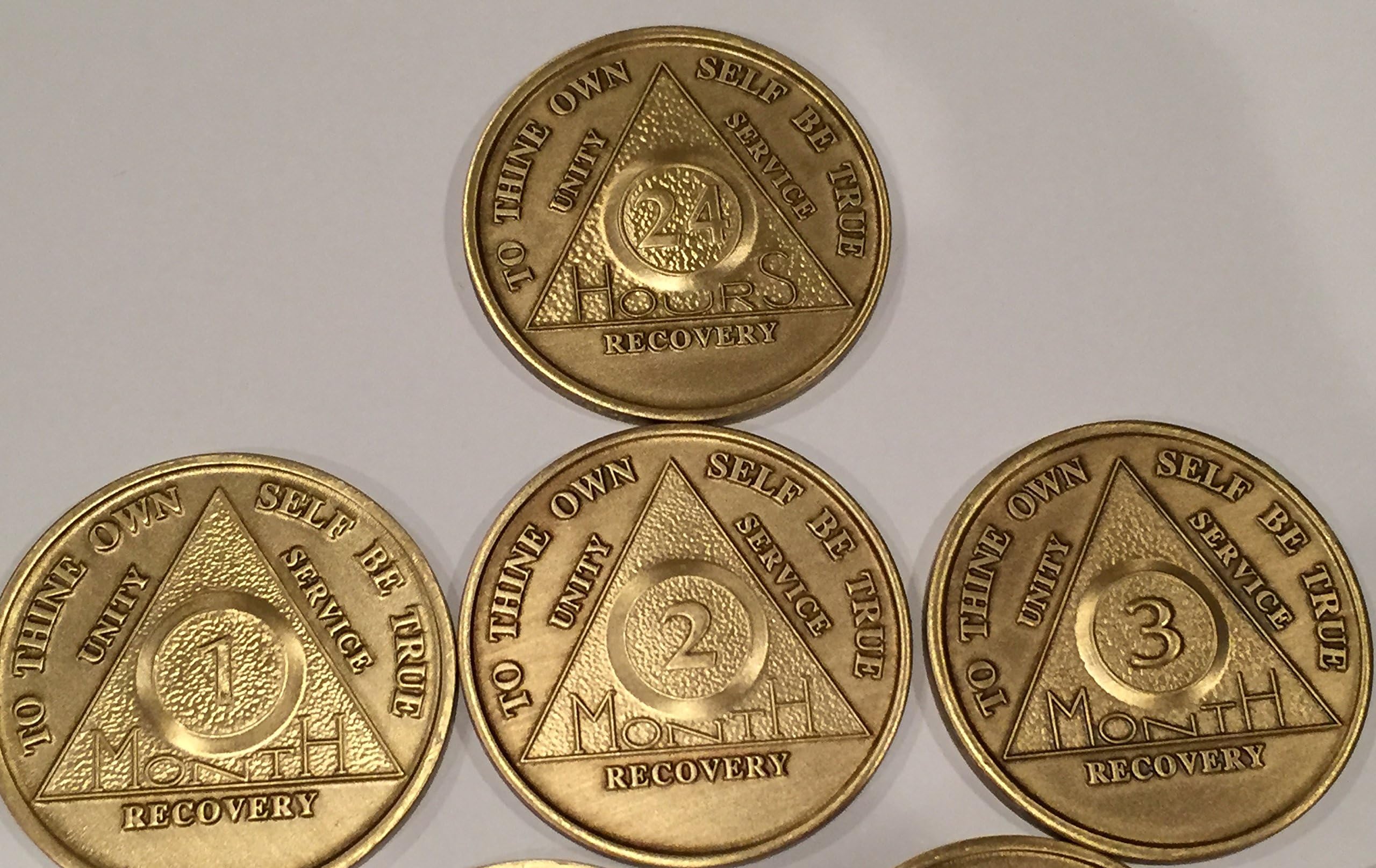 18 Month Complete Bronze AA Medallion Set with 14 Chips - 24 Hours, Months 1-11, 18 & 1 Year - Perfect for AA Recovery Milestones & Sobriety Celebrations