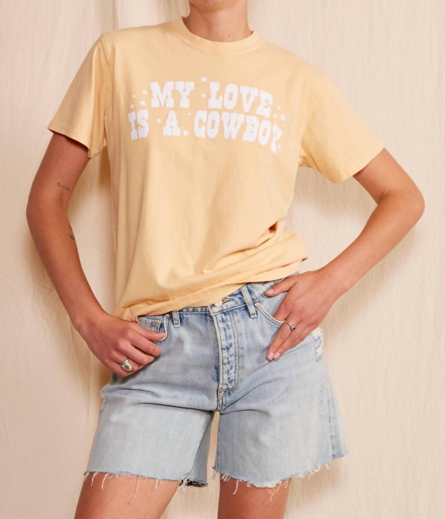 My Love Is A Cowboy Yellow Graphic T-Shirt - Western Style Tee for Country Music Fans & Rodeo Events