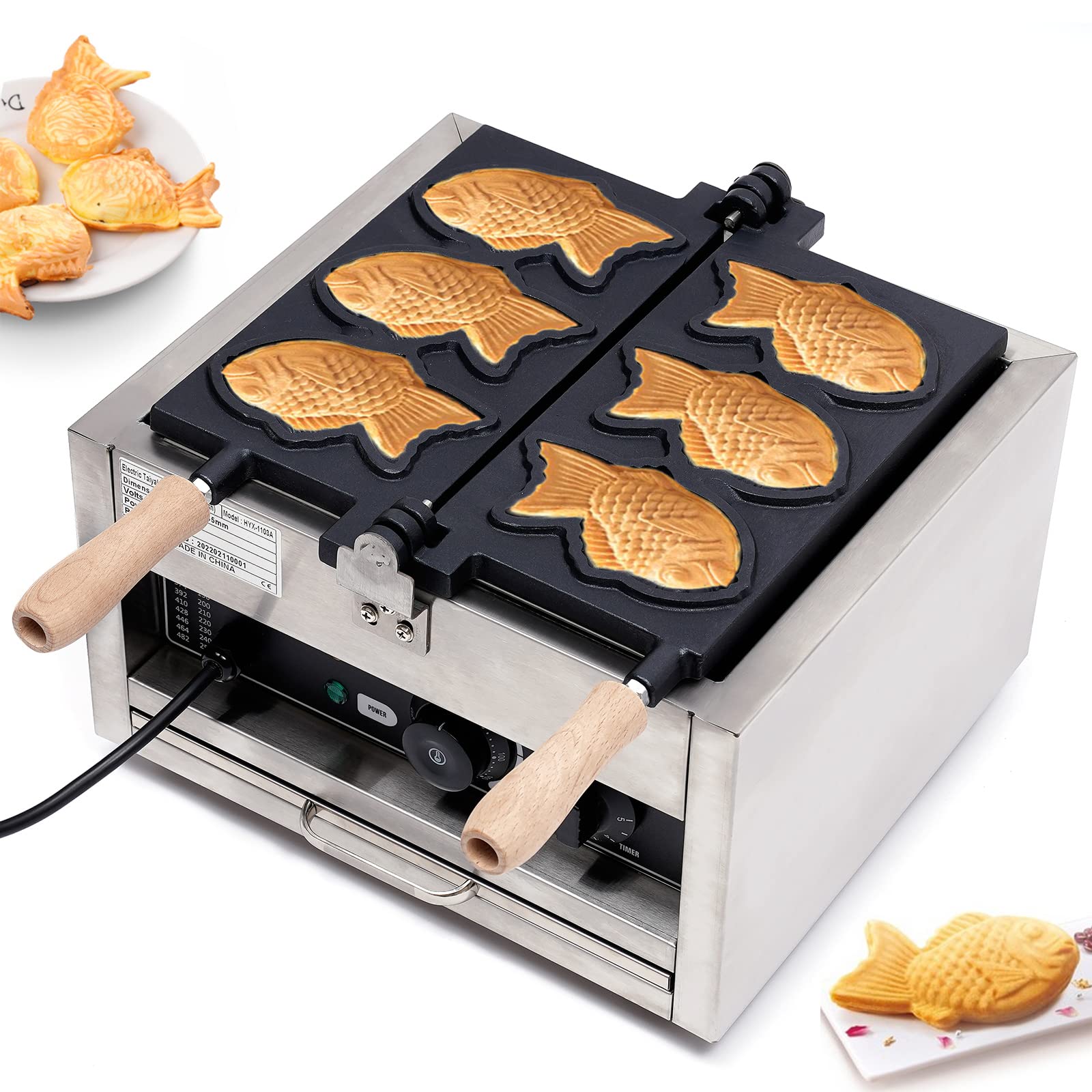 110V Electric Taiyaki Maker - Nonstick Fish-Shaped Waffle Machine with 3 Grids, Aluminum Baking Pan for Home & Commercial Kitchen | Perfect for Japanese Desserts, Street Food Snacks & Breakfast Waffles