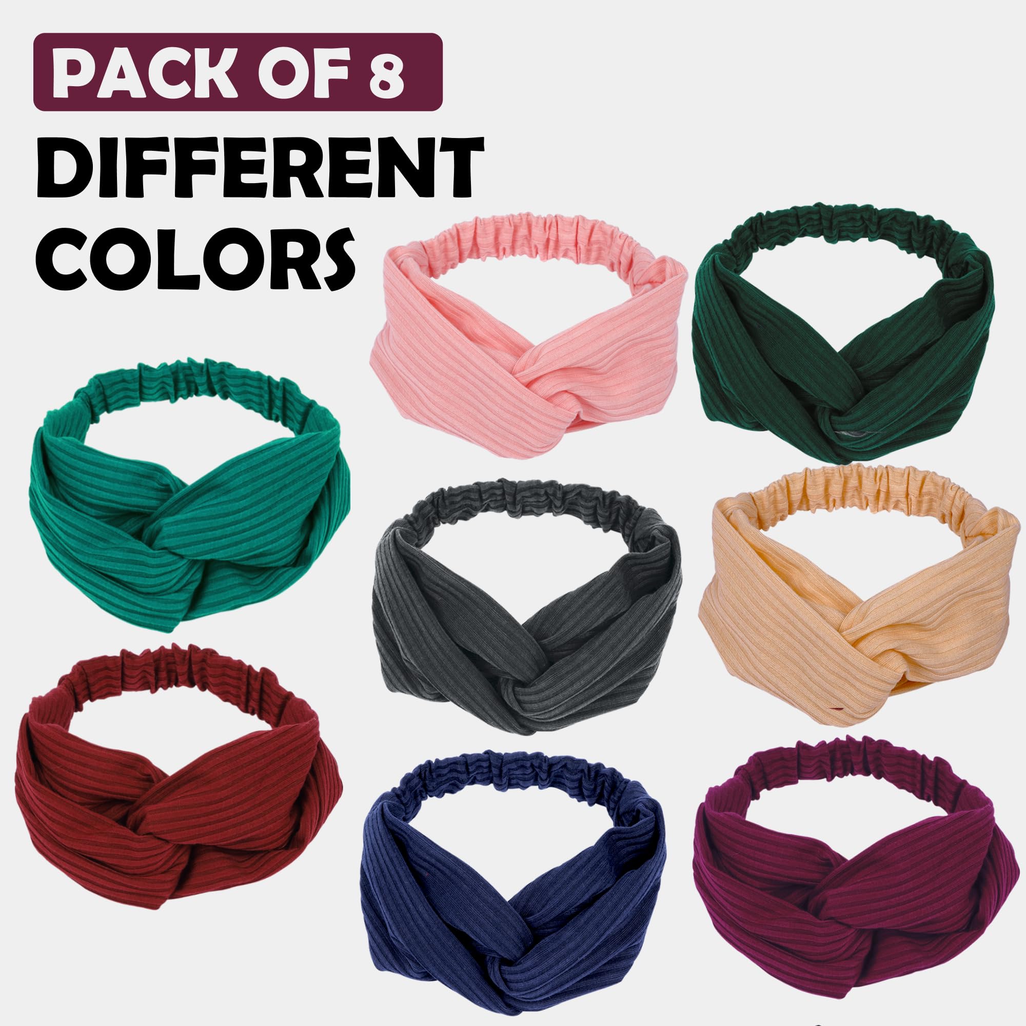 LOTUS78 Women's Headbands 8-Pack - Soft Elastic Hair Bands for Women, Sweat-Wicking Workout Headbands, Fashionable Boho Style Hair Accessories for Yoga, Running, Gym & Everyday Wear