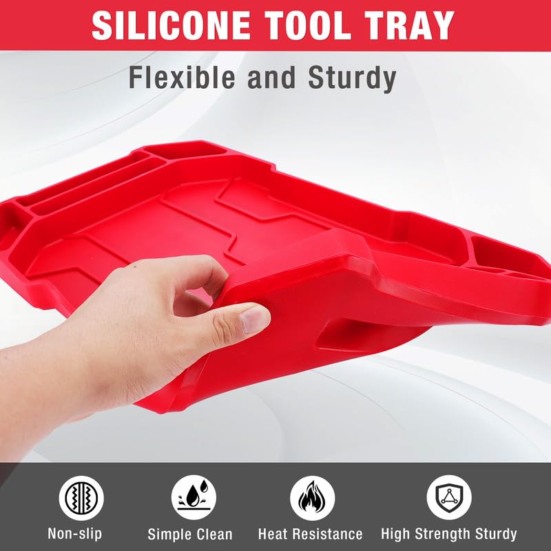 WORKPRO 5-Piece Non-Slip Tool Tray Set with 3 Silicone Organizers & 2 Magnetic Trays - Durable Tool Mat, Holder & Storage Solution for Mechanics, DIY & Workshop Organization