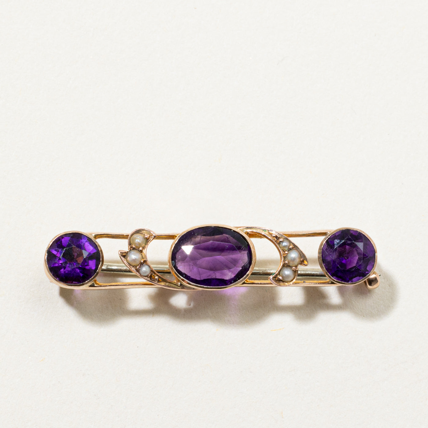 Antique Three Stone Amethyst Brooch - 1.80 Carat Total Weight (CTW) Vintage Jewelry for Women | Elegant Gift for Mother's Day, Wedding & Special Occasions