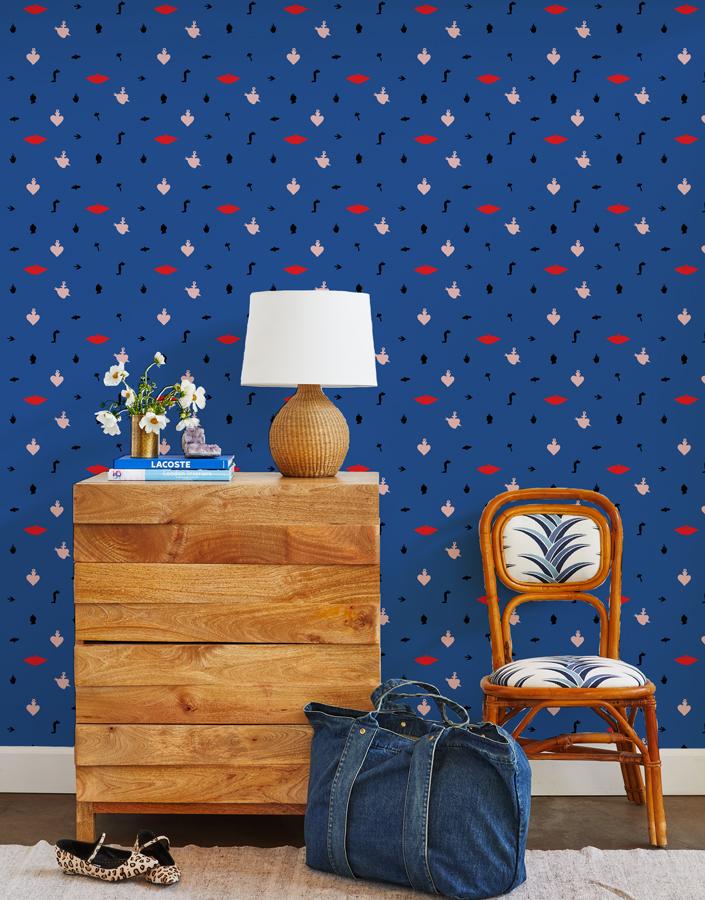Large Milagros Wallpaper by Clare V. - Blue Floral Peel & Stick Wallpaper for Living Room, Bedroom, Nursery Decor