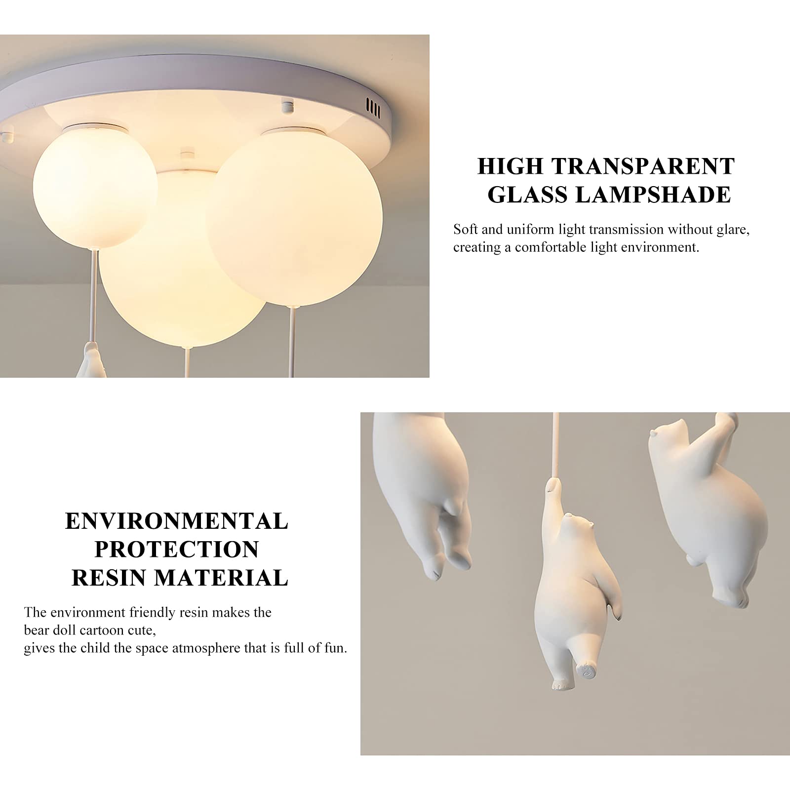 Adorable Cartoon Bear Flush Mount Ceiling Light with White Glass Shade - Cute Nursery Lighting for Kids Bedroom, Playroom, Boys & Girls Room, Living Room Decor | Perfect for Children's Spaces and Cozy Home Ambiance