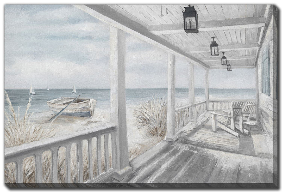 Coastal Bliss Wall Art - White & Blue Ocean Themed Canvas Print 36x24 Inches - Perfect for Beach House, Living Room & Bedroom Decor