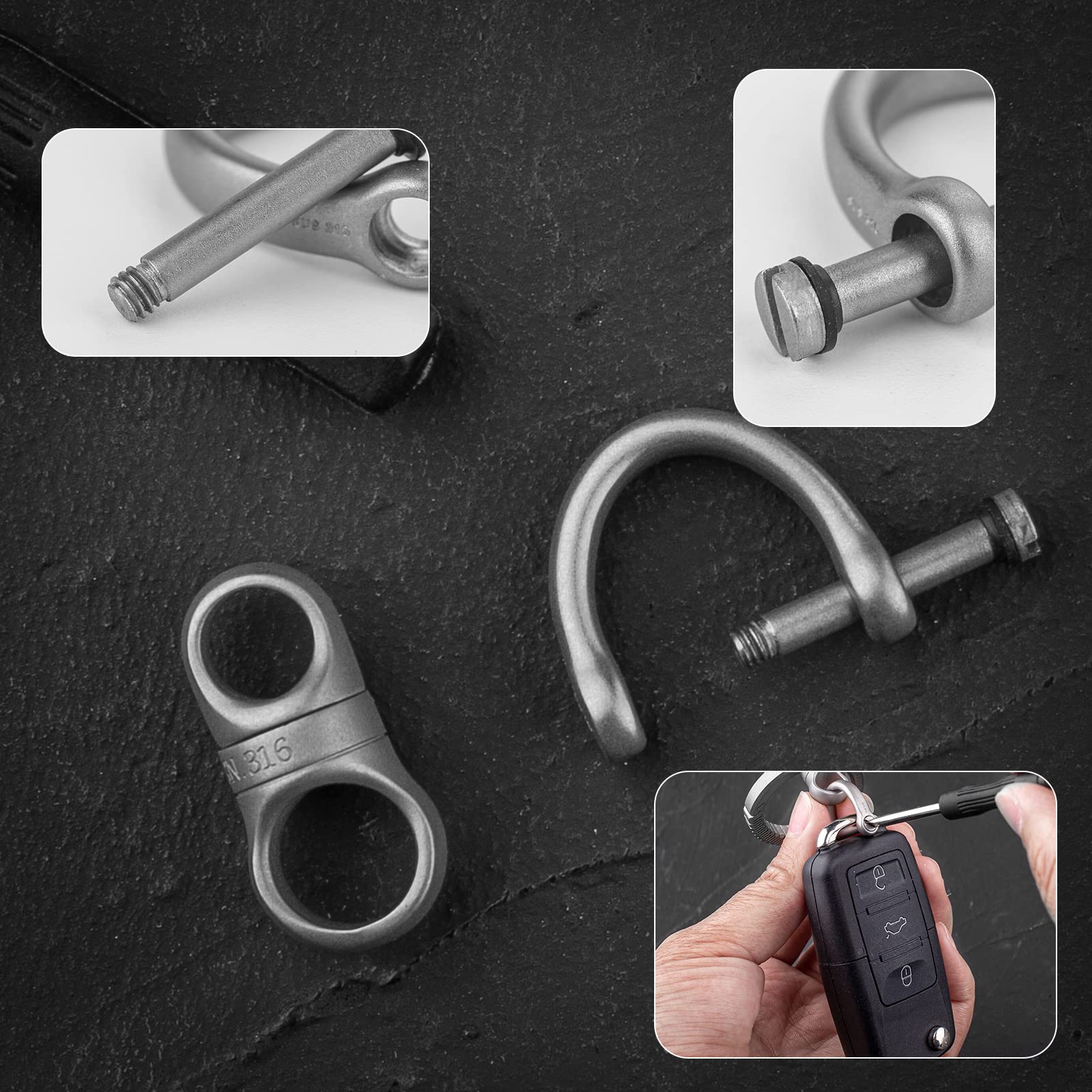 FEGVE Titanium Swivel Keychain with 1/2 Inch D Ring - Durable Car Key Fob Holder, DIY Bag Accessory - Perfect for Keys, Lanyards & Everyday Carry (EDC)