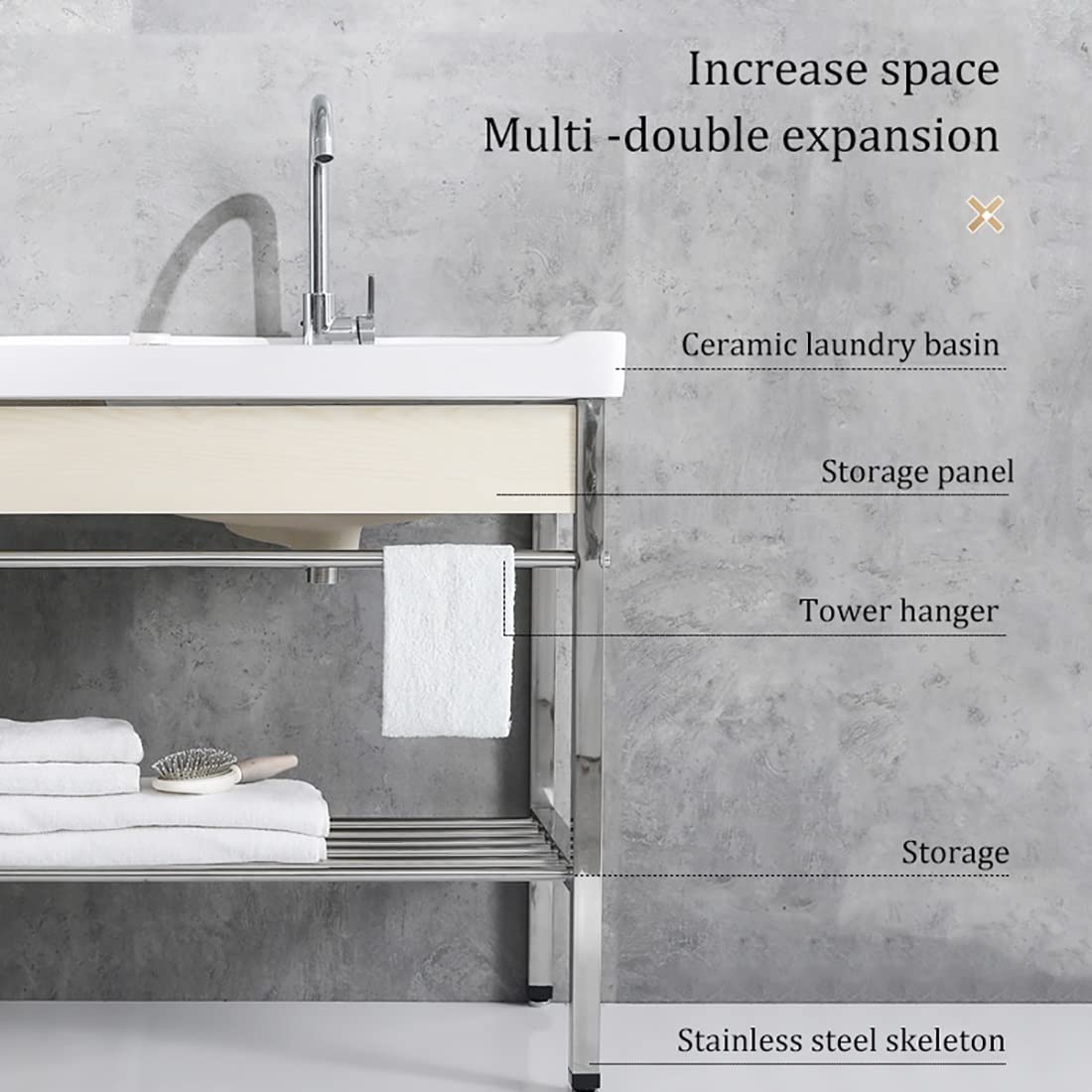 Ceramic Pedestal Sink with Metal Legs - Free Standing Bathroom Vanity Sink, Porcelain Vessel Basin for Farmhouse & Restaurant - Perfect for Laundry Rooms, Powder Rooms & Rustic Home Decor