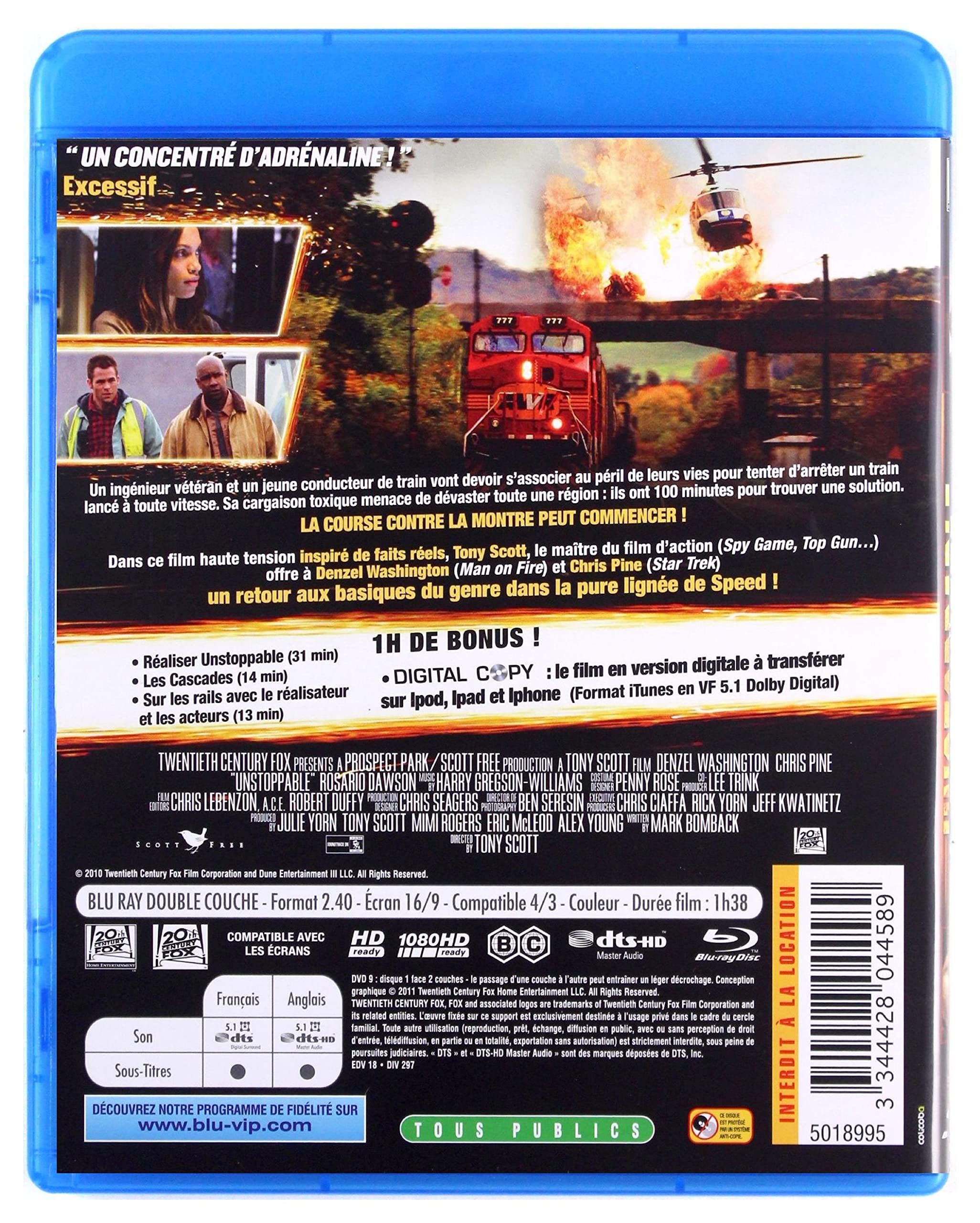 Unstoppable [Blu-ray] - Action Thriller Movie with Denzel Washington - Perfect for Movie Nights & Home Theater Entertainment