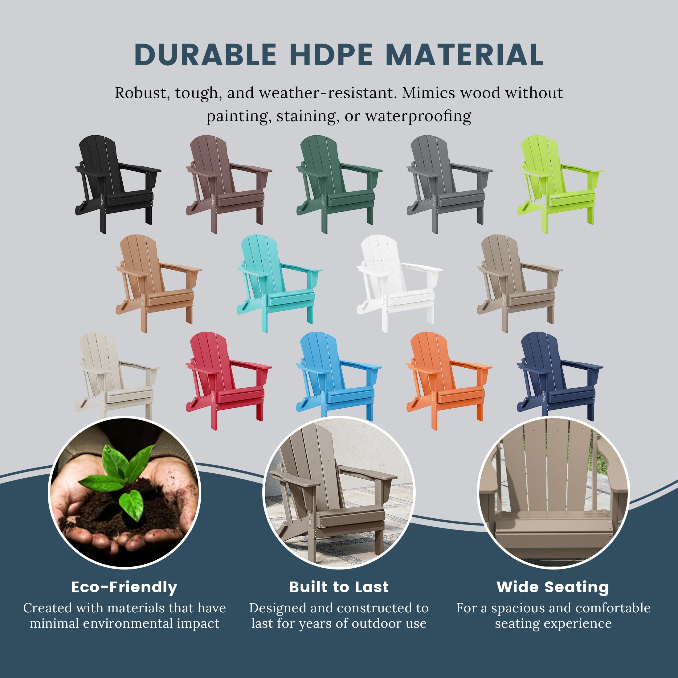 **WO Home Furniture Adirondack Chair Lounger - Outdoor Folding Chair for Fire Pit, Beach, Balcony, Backyard, Lawn, Patio, Pool, Deck & Garden - Weathered Wood Finish - Perfect for Relaxing, Sunbathing & Outdoor Gatherings**