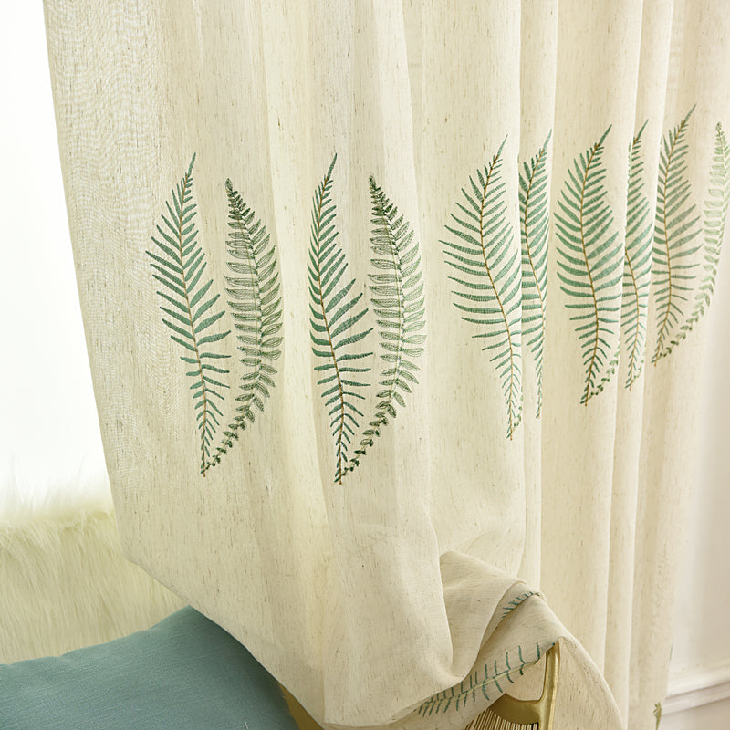 Custom Sheer Ivory Gauze Curtain with Leaf Knitting Design - Lightweight & Airy Window Drapes for Living Room, Bedroom, and Nursery Decor