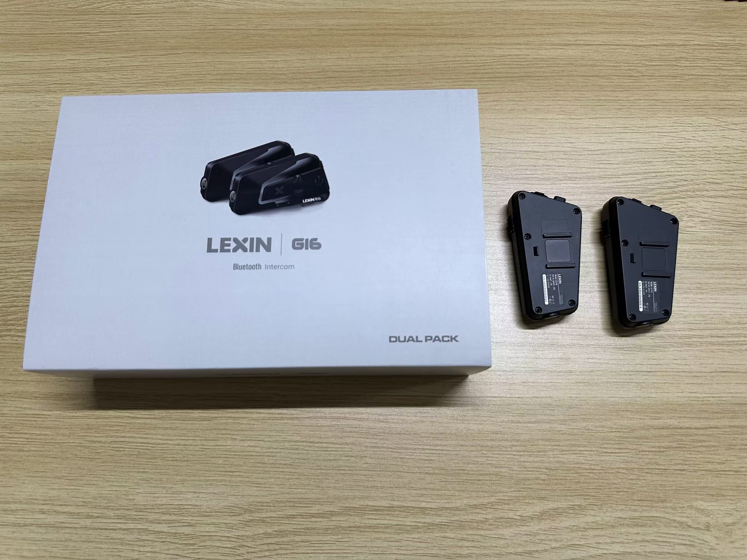 LEXIN G16 Motorcycle Bluetooth Headset with Headlamp & SOS Mode - 16 Rider 2000m Helmet Communication System, Music Sharing & Universal Pairing for Snowmobile/ATV (2 Pack) - Perfect for Group Rides, Off-Road Adventures & Emergency Situations