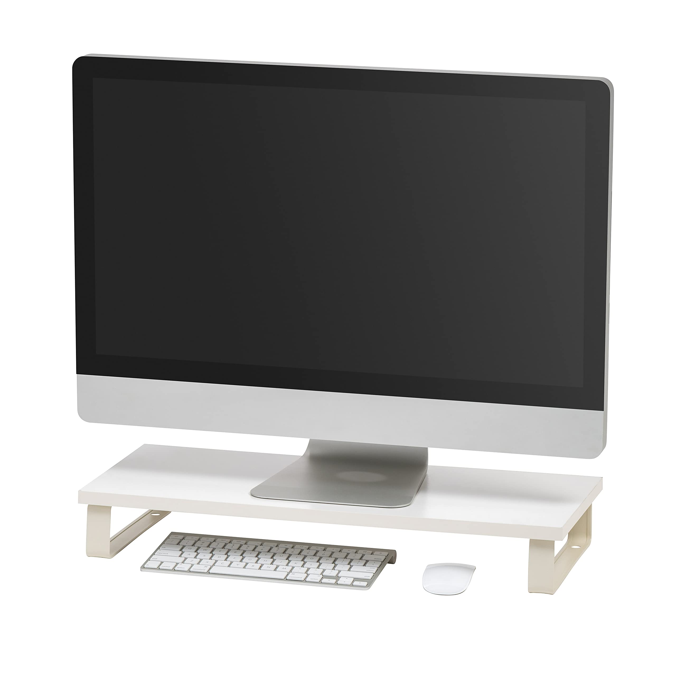 IRIS USA 1-Tier Modern Monitor Stand with Metal Legs - Ergonomic Desktop Riser for Computer, Laptop, TV - Multi-Purpose Organizer for Office, Kitchen, Pantry & Closet - Space Saving Solution for Home & Workspace (White)