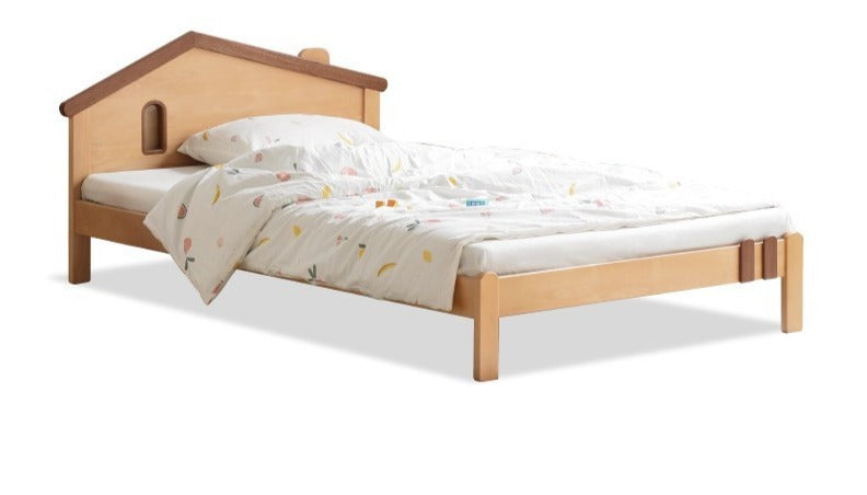 Kids Wooden Bed with Night Light - Beech & Poplar Little House Design with 15-Minute Auto Light Off - Perfect for Bedrooms, Playrooms & Cozy Sleep Spaces