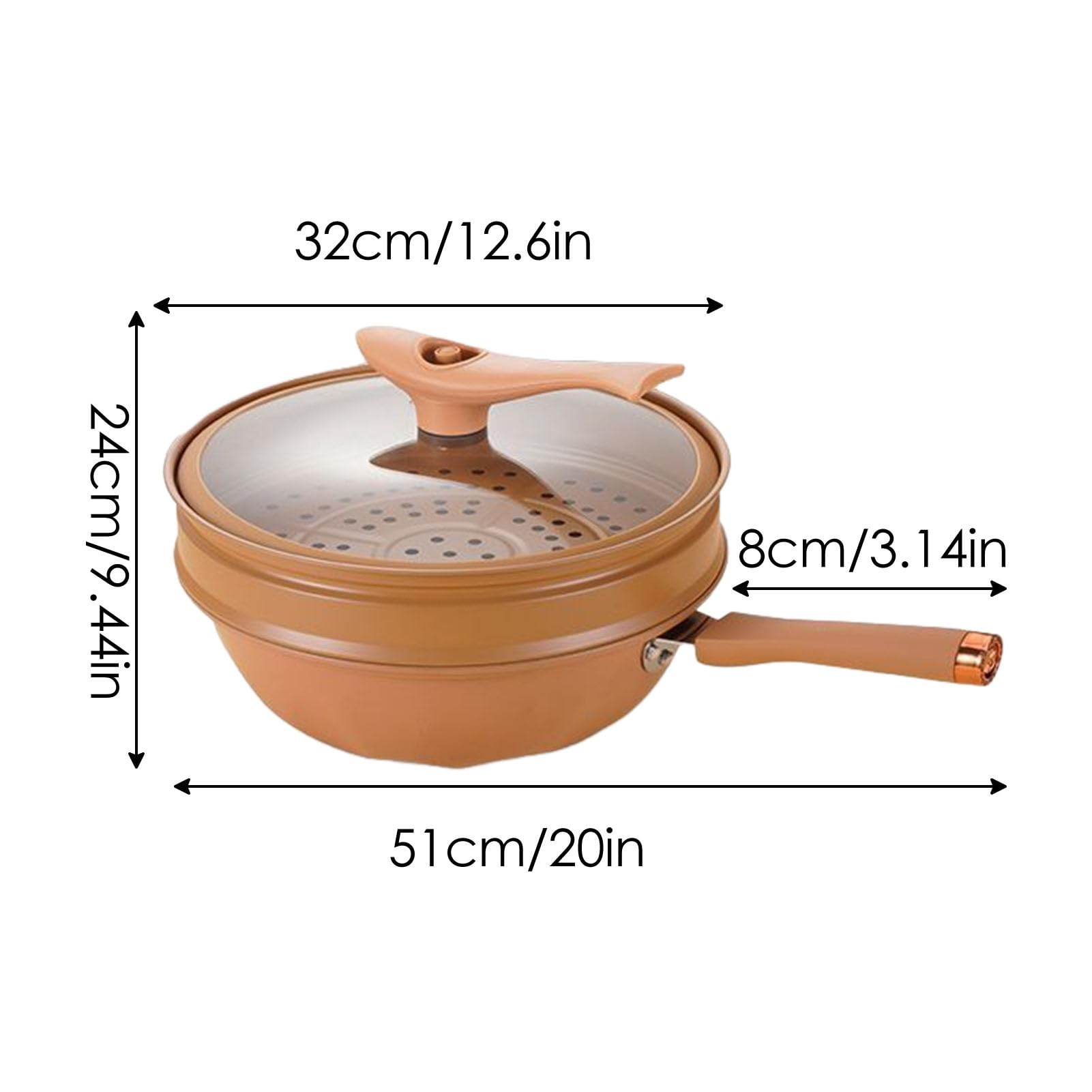 Non-Stick Clay Wok with Steamer Basket - 2-in-1 Frying and Steaming Pan - Induction & Gas Stove Compatible - Multi-Functional Covered Skillet for Asian Cooking, Stir Fry, Steaming Vegetables & Healthy Meals