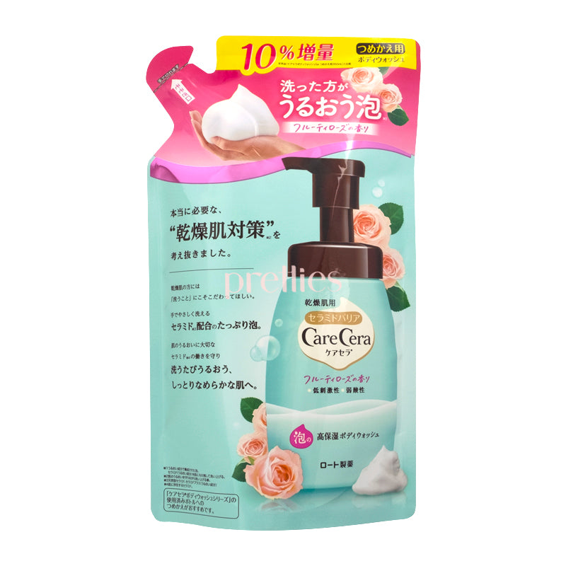 Rohto Care Cera Body Wash Foam Refill 350ml - Rose Scented Pink Moisturizing Shower Gel for Dry & Sensitive Skin | Gentle Hydrating Bath Foam for Daily Skincare Routine
