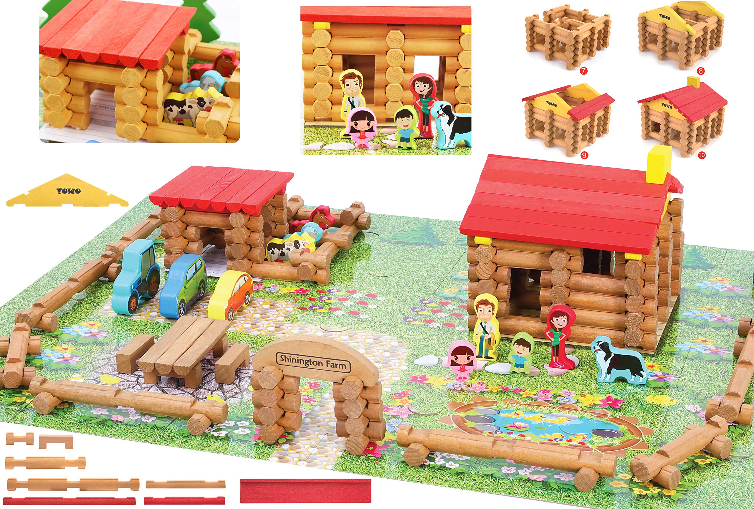 Premium 207-Piece Wooden Logs Farm Playset - Educational Construction Building Toys for Kids Ages 3-6 | Farm House, Animals & Barn Accessories | STEM Learning Toy for Creative Play & Imagination Development | Perfect for Preschoolers, Birthday Gifts & Classroom Activities