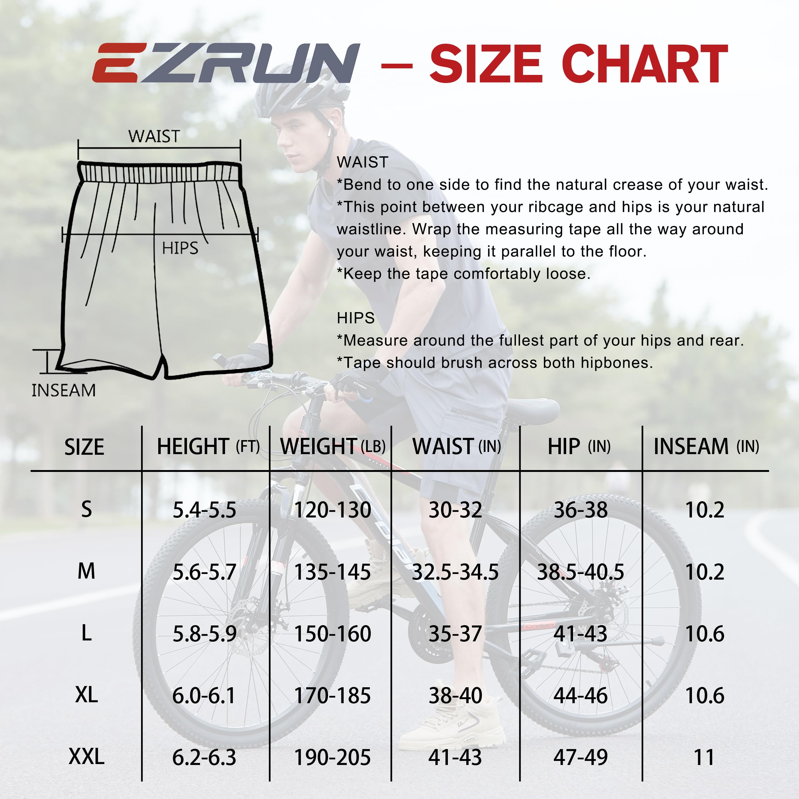 EZRUN Men's 3D Padded Mountain Bike Shorts - Lightweight MTB Cycling Shorts for Men with Breathable Fabric - Perfect for Mountain Biking, Road Cycling & Outdoor Sports