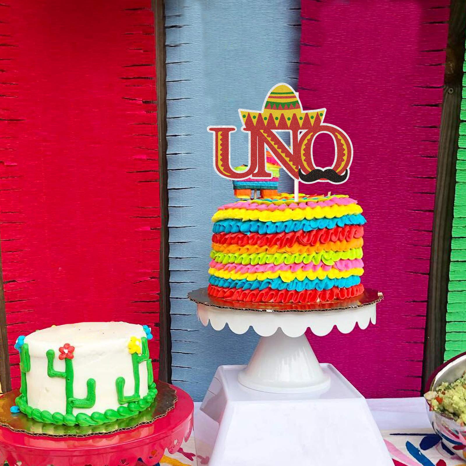 UNO Cake Topper Decorations - First Birthday Party Supplies for 1 Year Old Baby Shower | Carnival Theme Celebration Decor for Kids Birthday Cakes and Desserts