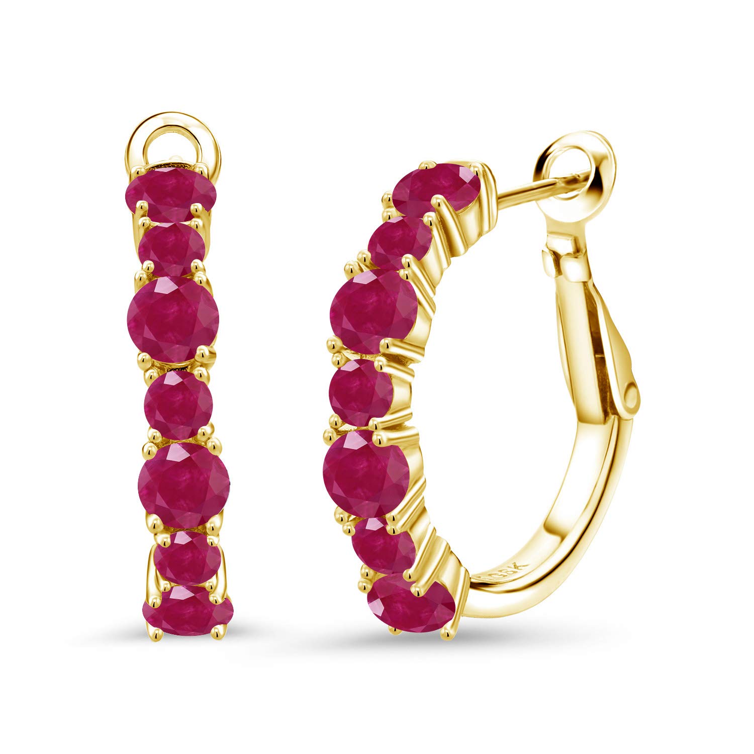 3.73 Ct Genuine Round Red Ruby 18K Yellow Gold Plated Silver Hoop Earrings for Women - Elegant Jewelry Gift for Birthday, Anniversary & Special Occasions