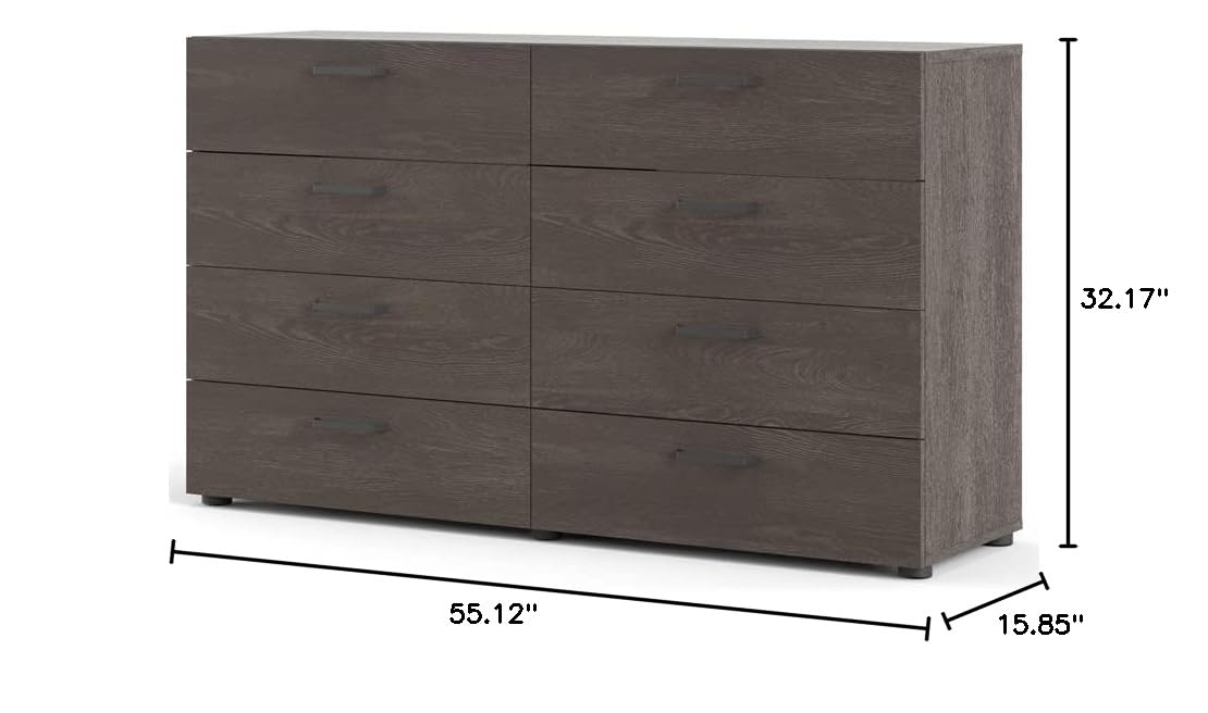 Tvilum 8-Drawer Double Dresser in Dark Chocolate - Modern Bedroom Storage Solution for Clothes, Linens & Accessories