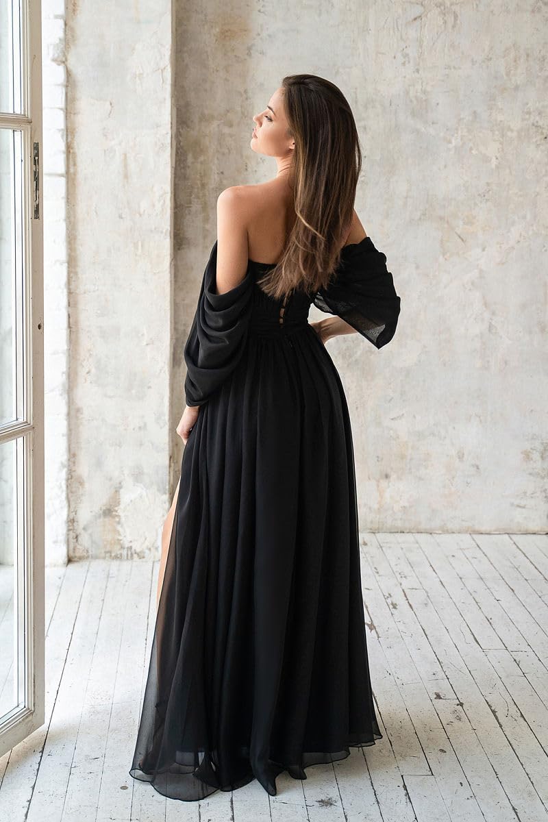 Elegant Off Shoulder Black Maxi Dress for Women - Ruched Plus Size Wedding Guest & Bridesmaid Dress (US 16W) | Perfect for Fall Weddings, Formal Events & Special Occasions