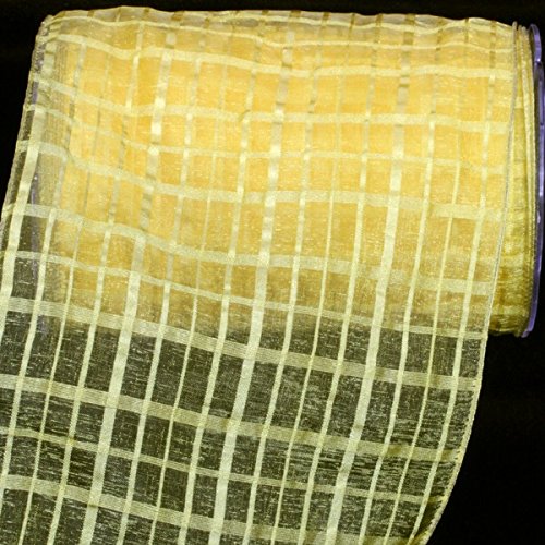 The Ribbon People Yellow Solid and Sheer Check Wired Craft Ribbon - 6 Inches x 27 Yards Bulk Roll for Gift Wrapping, DIY Crafts, Floral Arrangements, and Home Decor Projects