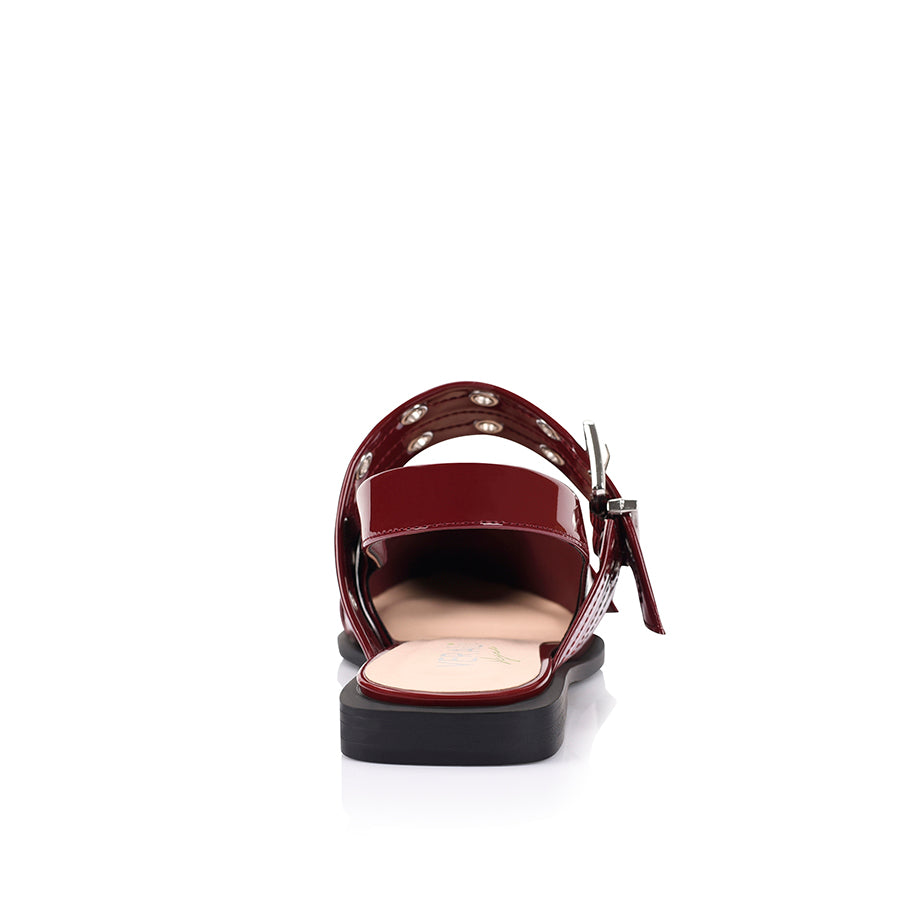 Clea Slingback Buckle Flats - Women's Comfortable Wine Red Patent Leather Ballet Shoes for Work, Office & Casual Wear